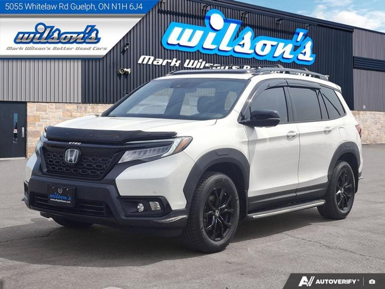 Check out this certified 2019 Honda Passport Touring AWD | Leather | Heated Seats + Steering | Cooled Seats | Sunroof | Blind Spot Monitor & More. Its Automatic transmission and 3.5 L engine will keep you going. This Honda Passport has the following options: Sunroof, Leather, Heated Steering Wheel, Air Conditioning, Air Conditioned Seats, Heated Seats, Tilt Steering Wheel, Steering Radio Controls, Power Windows, and Power Locks. Test drive this vehicle at Mark Wilsons Better Used Cars, 5055 Whitelaw Road, Guelph, ON N1H 6J4.MASSIVE SELECTION: 500+ vehicles in ONE LOCATION, all Live Market Priced for the best value!STRAIGHTFORWARD & TRANSPARENT PRICING: Our Advertised Price INCLUDES:Safety Certification! (No separate certification fee upcharge).FREE Carfax History Report!NO upcharge for paying cash!CONFIDENCE & PEACE OF MIND: 30-Day/3,000 km Warranty INCLUDED! Plus a 5-Day Exchange Privilege!*EASY FINANCING: Better-than-bank rates, $0 Down, and 3 Months No Payments available OAC. BAD CREDIT APPROVED HERE!WE BUY CARS: Get Top Dollar for your trade, or sell us your vehicle for CASH even if you dont buy ours!www.shopwilsons.comAn Honest, Transparent Buying Experience. Trusted in business since 1961!(Cash Prices Exclude HST and Licensing Fees only.)