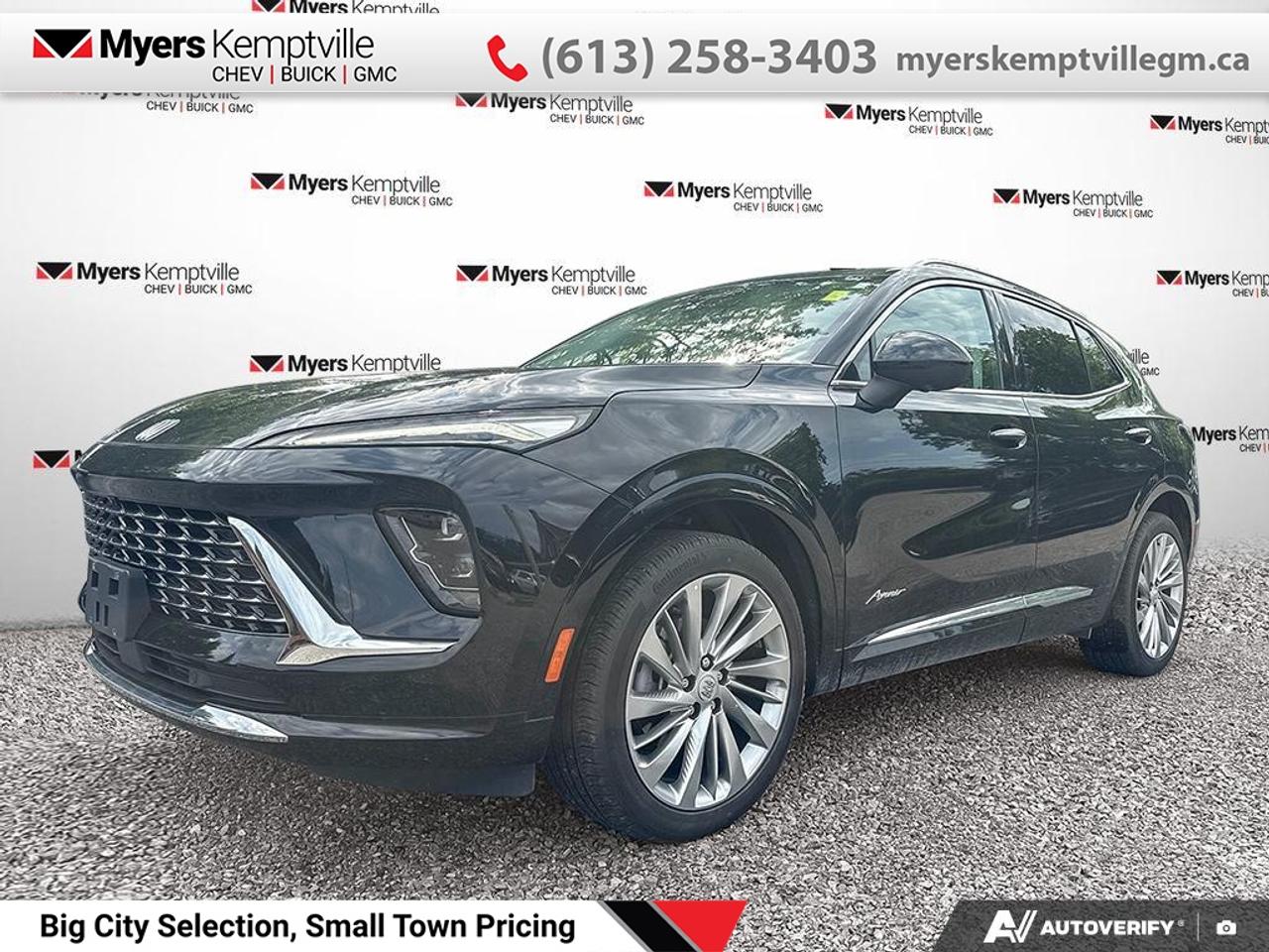 <b>Low Mileage, Sunroof,  Cooled Seats,  HUD,  Bose Premium Audio,  Leather Seats!</b><br> <br> This 2024 Buick Envision is for sale today.<br> <br>This Buick Envision has the space and versatility to get away with anything. Built to inspire confidence, this Envision doesnt just get you there, it helps you be your best. As boundless as your own imagination, this Envision was designed to inspire you with every drive.<br> <br>This low mileage SUV has just 8,000 km. Its nice in colour. It has an Automatic transmission and is powered by a 228HP 2.0L 4 Cylinder Engine. <br> <br> Our Envisions trim level is Avenir. This range-topping Avenir trim rewards you with a panoramic sunroof, ventilated and heated leather seats with massage function, a drivers head up display, and a sonorous 9-speaker Bose premium audio. Also standard include a power liftgate for rear cargo access, an HD surround vision system, a wireless charging pad for mobile devices, and an ultra-wide infotainment screen with wireless Apple CarPlay and Android Auto. Safety features include adaptive cruise control, blind zone steering assist, lane keep assist with lane departure warning, rear park assist, and rear cross traffic braking. Additional features also include remote engine start, keyless open, a heated steering wheel, and even more. This vehicle has been upgraded with the following features: Sunroof, Cooled Seats, HUD, Bose Premium Audio, Leather Seats, 360 Camera, Wireless Charging Pad.<br> <br>To apply right now for financing use this link: <a href=https://www.myerskemptvillegm.ca/finance/ target=_blank>https://www.myerskemptvillegm.ca/finance/</a><br> <br/>Buy this vehicle now for the lowest bi-weekly payment of <b>$370.15</b> with $0 down for 84 months @ 9.99% APR O.A.C. ( Plus applicable taxes - Plus applicable fees ). See dealer for details. <br><br>Myers deals with almost every major lender and can offer the most competitive financing options available. All of our premium used vehicles are fully detailed, subjected to a minimum 150 point inspection and are fully backed by the dealership and General Motors. <br><br>For more details on our Myers Exclusive Engine Transmission for life coverage, follow this link: <a href=https://www.myerskanatagm.ca/myers-engine-transmission-for-life/>Life Time Coverage</a>*LIFETIME ENGINE TRANSMISSION WARRANTY NOT AVAILABLE ON VEHICLES WITH KMS EXCEEDING 140,000KM, VEHICLES 8 YEARS & OLDER, OR HIGHLINE BRAND VEHICLE(eg. BMW, INFINITI. CADILLAC, LEXUS...) o~o