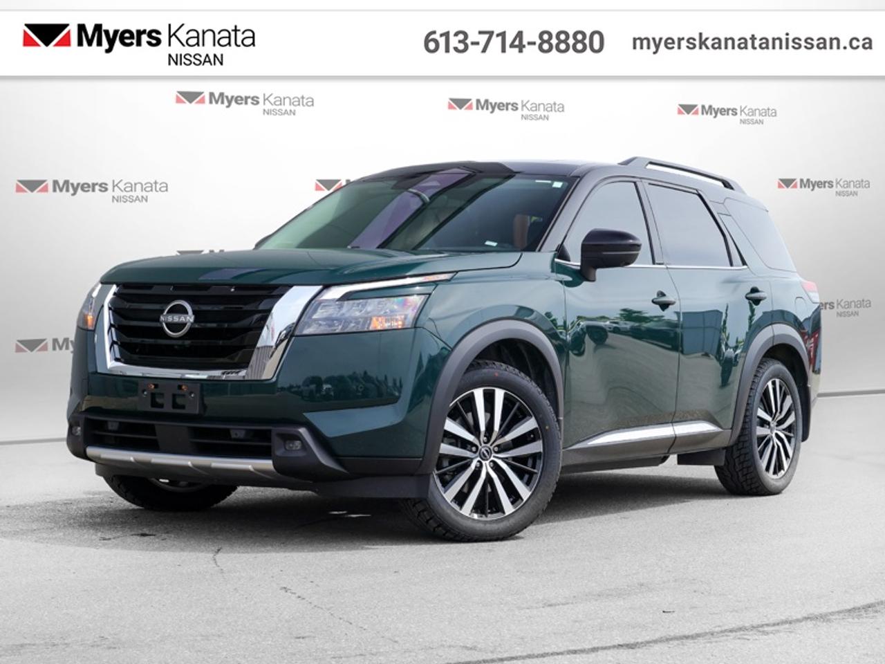 <b>Leather Seats!</b><br> <br>  Compare at $46635 - KANATA NISSAN PRICE is just $43995! <br> <br>On the highway or the scenic route, this 2024 Nissan Pathfinder does it with style. This 2024 Nissan Pathfinder is fresh on our lot in Kanata. This SUV has 72,062 km. Its Obsidian-green in colour and is completely accident free based on the <a href=https://vhr.carfax.ca/?id=fQkl9sbS/25xB1ppduEY0/gZTKVK8gkg target=_blank>CARFAX Report</a>. It has an Automatic transmission and is powered by a 284HP 3.5L V6 Cylinder Engine. <br> <br> Our Pathfinders trim level is Platinum. This Pathfinder Platinum trim adds top of the line comfort features such as a heads-up display, Bose Premium Audio System, wireless Apple CarPlay and Android Auto, heated and cooled quilted leather trimmed seats, and heated second row captains chairs. This family SUV is ready for the city or the trail with modern features such as NissanConnect with navigation, touchscreen, and voice command, Apple CarPlay and Android Auto, paddle shifters, Class III towing equipment with hitch sway control, automatic locking hubs, a 120V outlet, alloy wheels, automatic LED headlamps, and fog lamps. Keep your family safe and comfortable with a heated leather steering wheel, driver memory settings, a dual row sunroof, a proximity key with proximity cargo access, smart device remote start, power liftgate, collision mitigation, lane keep assist, blind spot intervention, front and rear parking sensors, and a 360-degree camera. This vehicle has been upgraded with the following features: Leather Seats.<br> <br/><br>*LIFETIME ENGINE TRANSMISSION WARRANTY NOT AVAILABLE ON VEHICLES WITH KMS EXCEEDING 140,000KM, VEHICLES 8 YEARS & OLDER, OR HIGHLINE BRAND VEHICLE(eg. BMW, INFINITI. CADILLAC, LEXUS...)<br> Come by and check out our fleet of 50+ used cars and trucks and 80+ new cars and trucks for sale in Kanata.  o~o
