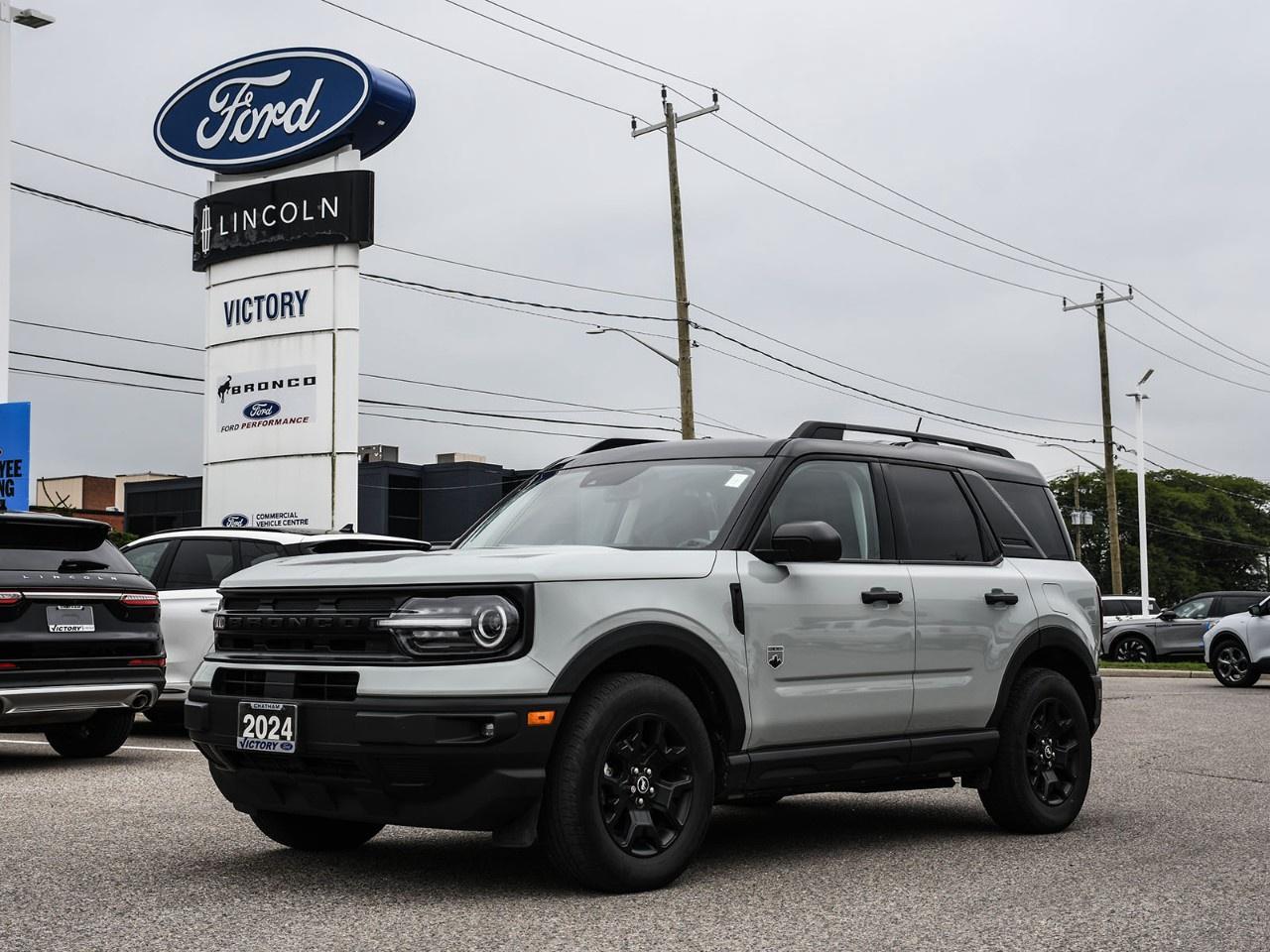 <h2>NOW AVAILABLE AT VICTORY FORD LINCOLN</h2><h1>2024 Ford Bronco Sport 4x4</h1><h3>Black Appearance Package  Ford Co-Pilot360 Assist+  Convenience Package  Adventure-Ready SUV</h3><p>This 2024 Ford Bronco Sport 4x4 delivers rugged capability, everyday versatility, and advanced technology in a stylish compact SUV. Equipped with the Black Appearance Package, Ford Co-Pilot360 Assist+, and Convenience Package, this Bronco Sport is ready for everything from daily driving to weekend adventures.</p><h3>POWER & PERFORMANCE</h3><ul><li><p>1.5L EcoBoost® Turbocharged 3-Cylinder Engine</p></li><li><p>8-Speed Automatic Transmission</p></li><li><p>4x4 System</p></li><li><p>181 Horsepower / 190 lb-ft Torque</p></li><li><p>G.O.A.T. Modes Terrain Management System</p></li><li><p>Selectable Drive Modes</p></li></ul><h3>PACKAGE</h3><ul><li><p>Black Appearance Package</p></li><li><p>Ford Co-Pilot360 Assist+</p></li><li><p>Convenience Package</p></li><li><p>Heated Front Seats</p></li><li><p>Remote Start System</p></li><li><p>Power Liftgate</p></li></ul><h3>EXTERIOR FEATURES</h3><ul><li><p>Black Appearance Package Wheels</p></li><li><p>Black Exterior Accents</p></li><li><p>LED Headlamps and Signature Lighting</p></li><li><p>Power Liftgate</p></li><li><p>Heated Power Exterior Mirrors</p></li><li><p>Roof Rails</p></li></ul><h3>INTERIOR & COMFORT</h3><ul><li><p>Premium Cloth Seating Surfaces</p></li><li><p>Heated Front Seats</p></li><li><p>8-Way Power Driver Seat</p></li><li><p>Dual-Zone Electronic Automatic Climate Control</p></li><li><p>Leather-Wrapped Steering Wheel</p></li><li><p>60/40 Split-Folding Rear Seats</p></li></ul><h3>TECHNOLOGY</h3><ul><li><p>SYNC® 4 Infotainment System</p></li><li><p>8" Touchscreen Display</p></li><li><p>Apple CarPlay® & Android Auto</p></li><li><p>FordPass® Connect with Wi-Fi Hotspot Capability</p></li><li><p>Wireless Phone Connectivity</p></li><li><p>Rear View Camera</p></li></ul><h3>SAFETY & DRIVER ASSISTANCE</h3><ul><li><p>Ford Co-Pilot360 Assist+</p></li><li><p>Blind Spot Information System (BLIS®)</p></li><li><p>Lane Keeping System</p></li><li><p>Pre-Collision Assist with Automatic Emergency Braking</p></li><li><p>Adaptive Cruise Control</p></li><li><p>Rear Cross Traffic Alert</p></li><li><p>Rear View Camera</p></li></ul><h3>HIGHLIGHTS</h3><ul><li><p>Black Appearance Package</p></li><li><p>Ford Co-Pilot360 Assist+</p></li><li><p>Convenience Package</p></li><li><p>4x4 Capability</p></li><li><p>Power Liftgate</p></li><li><p>Rugged Bronco Sport Styling</p></li></ul><h3>Special Offer:</h3><p><strong>Peace of Mind Included:</strong> 3-Month Comprehensive Warranty (for vehicles under 10 years old & under 160,000 km) No-Haggle, Live Market Pricing  Transparent & Competitive All-Inclusive Pricing: Fees, Reconditioning, and Full Detailing Included (Taxes & Licensing Extra)</p><h4>Additional Details:</h4><p><strong>Keys:</strong> Standard with one key. Additional keys (if provided by the previous owner) included at no cost. Optional key purchases available upon request.</p><p><strong>Visit Victory Ford Lincoln Today</strong> Schedule your appointment to experience this exceptional vehicle.</p>