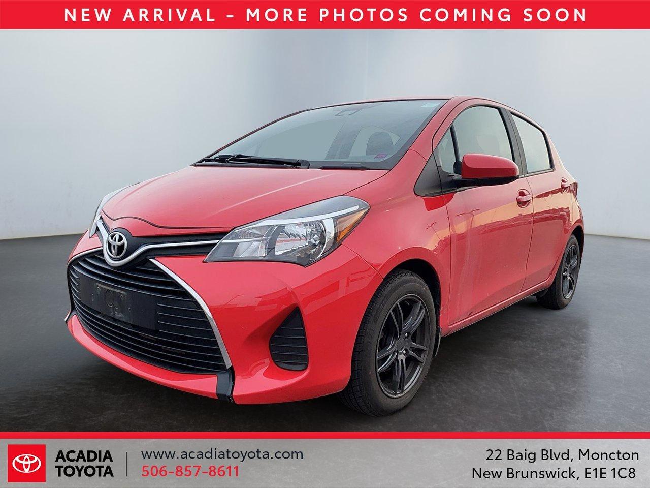 Awards:

  * 2017 KBB.com 10 Most Awarded Brands   * 2017 KBB.com Best Resale Value Awards Recent Arrival! Odometer is 26990 kilometers below market average! Barcelona Red Metallic 2017 Toyota Yaris LE FWD 5-Speed Manual 1.5L I4 DOHC VVT-i 16V





This vehicle is being sold AS-IS, WHERE-IS with no warranty, express or implied. It has received a, NEW 2 YEAR MVI INSPECTION DONE HERE AT ACADIA TOYOTA, 4 Speakers, ABS brakes, Brake assist, Driver door bin, Electronic Stability Control, Power steering, Power windows, Remote keyless entry, Traction control.





Reviews:

  * Appealing roster of standard convenience and safety features; rear legroom is surprisingly generous. Source: Edmunds