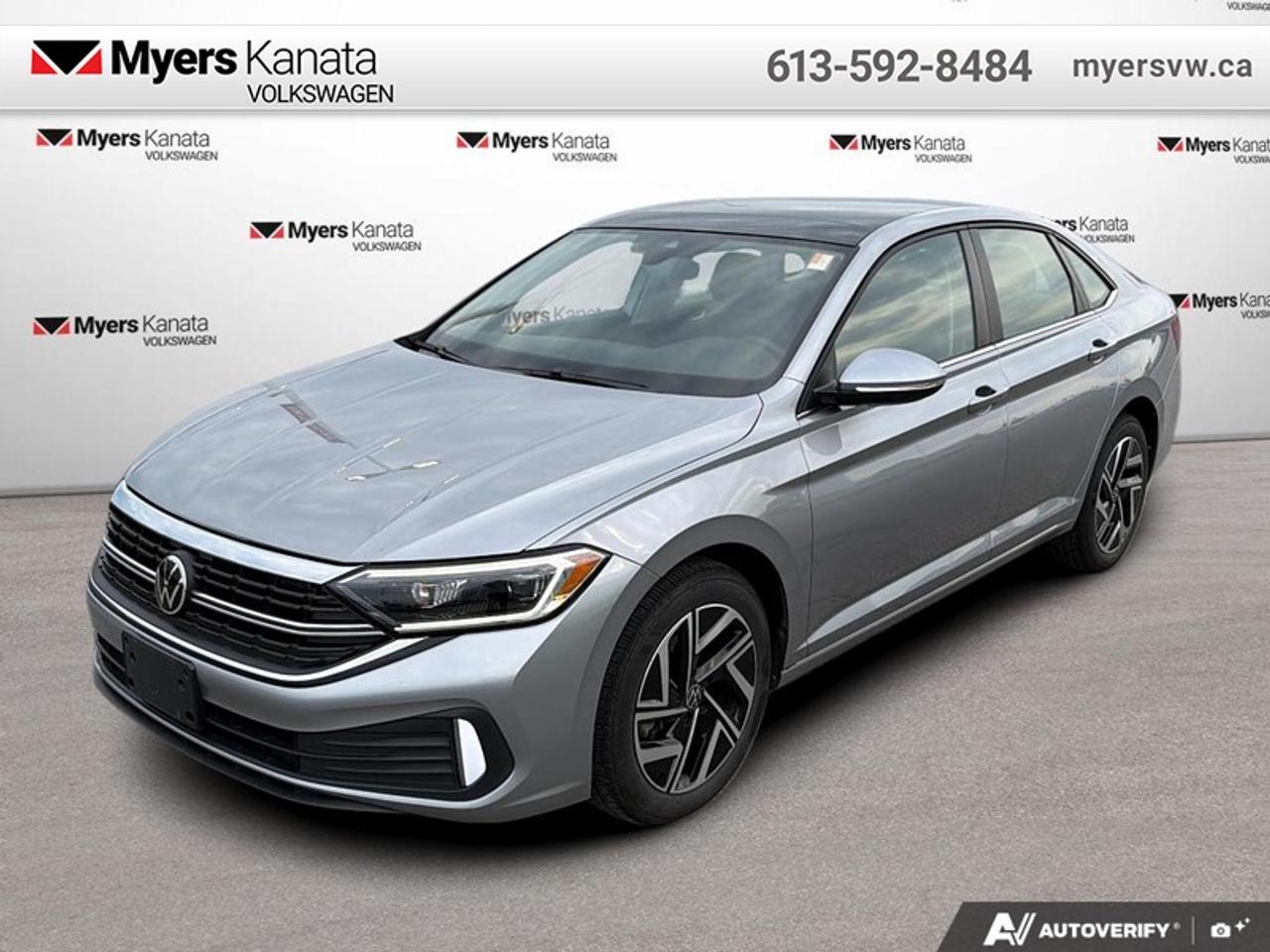 <b>Leather Seats!</b><br> <br>  Compare at $29299 - Our Price is just $28446! <br> <br>This 2024 Jetta is an exemplary compact sedan with superior levels of comfort, reliability, and practicality. This 2024 Volkswagen Jetta is fresh on our lot in Kanata.<br> <br>Built for unbeatable value, practicality, and absolute capability, this 2024 Jetta features a stylish front end with chiseled body lines that flow into a handsomely redesigned rear end. The interior is graced with an abundance of ergonomic cues with a host of safety, infotainment, and comfort-oriented technology. Engineered to deliver efficiency and unrivalled versatility in the urban environment, this 2024 Volkswagen Jetta is an outstanding compact sedan with impressive day-to-day potential.<br> <br>This sedan has 26,522 km. Its Pyrite Silver M in colour and is completely accident free based on the <a href=https://vhr.carfax.ca/?id=h6YXjHAvJcQlvZYa87SO83IOw57NgjEj target=_blank>CARFAX Report</a>. It has an Automatic transmission and is powered by a 158HP 1.5L 4 Cylinder Engine. <br> <br> Our Jettas trim level is Highline. This range-topping Jetta Highline comes standard with an express open/close sunroof, ventilated and heated power-adjustable leather seats with lumbar support and memory function, a 6-speaker BeatsAudio Premium sound system, and adaptive cruise control. Other features include a wireless charging pad for mobile devices, dual-zone climate control, 4G mobile hotspot internet access, proximity keyless entry with push button start and blind spot detection with rear cross traffic alert, along with a leather-wrapped heated steering wheel, LED lights with daytime running lights, a start/stop system with regenerative braking, and an upgraded 8-inch infotainment screen with SiriusXM satellite radio, Apple CarPlay and Android Auto for smartphone integration. Additional features include forward collision warning, autonomous emergency braking, lane keep assist, lane departure warning, a 12-volt DC power outlet, key-fob controls for rear cargo access, front and rear cupholders, and even more. This vehicle has been upgraded with the following features: Leather Seats.<br> <br>To apply right now for financing use this link: <a href=https://www.myersvw.ca/financing-request/ target=_blank>https://www.myersvw.ca/financing-request/</a><br> <br/><br>Backed by Myers Exclusive NO Charge Engine/Transmission for life program lends itself for your peace of mind and you can buy with confidence. Call one of our experienced Sales Representatives today and book your very own test drive! Why buy from us? Move with the Myers Automotive Group since 1942! We take all trade-ins - Appraisers on site - Full safety inspection including e-testing and professional detailing prior delivery! <br><br>*LIFETIME ENGINE TRANSMISSION WARRANTY NOT AVAILABLE ON VEHICLES MARKED AS-IS, VEHICLES WITH KMS EXCEEDING 140,000KM, VEHICLES 8 YEARS & OLDER, OR HIGHLINE BRAND VEHICLES (eg.BMW, INFINITI, CADILLAC, LEXUS...). FINANCING OPTIONS NOT AVAILABLE ON VEHICLES MARKED AS-IS OR AS-TRADED.<br> Come by and check out our fleet of 30+ used cars and trucks and 100+ new cars and trucks for sale in Kanata.  o~o