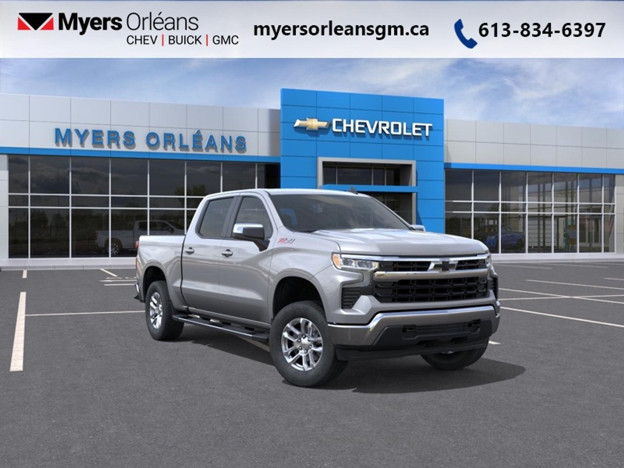 <b>Duramax 3.0L Turbo Diesel Engine, All-Weather Floor Liners, Z71 Off-Road Package, Assist Steps!</b><br> <br> For more than 80 years, the Myers Automotive Group has brought exceptional vehicles and world-class service to drivers in the Ottawa area. Myers Orleans Chevrolet Buick GMC is proud to serve Greater Ottawa, and to continue the tradition of excellence that the Myers name is known for. We are your trusted and professional choice since 1942!<br> <br>A comprehensive suite of driver-assist and safety features helps provide confidence on every journey.<br> <br>The 2026 Chevrolet Silverado 1500 delivers full-size pickup performance with a polished interior and smart technology to meet the demands of both work and play. Inside youll find an interior designed for comfort and connectivity, outfitted with modern amenities and a layout that supports both productivity and leisure. With such versatility, the Silverado 1500 stands ready to take on the tough jobs and the long drives in equal fashion.<br> <br>This Sterling Grey Metallic sought after diesel Crew Cab 4X4 pickup has an Automatic transmission and is powered by a 305HP 3.0L Straight 6 Cylinder Engine. <br> <br> Our Silverado 1500s trim level is LT. This trim steps things up with heated front seats, a heated steering wheel and dual-zone climate control, along with a trailering package, remote start, aluminum wheels, hitch guidance, a power locking EZ lift tailgate, and an upgraded 13.4-inch infotainment display with navigation capability, Apple CarPlay and Android Auto. Safety features also include lane keep assist with lane departure warning, following distance indication, forward collision alert, and automatic emergency braking with front pedestrian braking. This vehicle has been upgraded with the following features: Duramax 3.0L Turbo Diesel Engine, All-Weather Floor Liners, Z71 Off-Road Package, Assist Steps.<br><br> <br>To apply right now for financing use this link: <a href=https://www.myersorleansgm.ca/FinancePreQualForm target=_blank>https://www.myersorleansgm.ca/FinancePreQualForm</a><br> <br/>Total rebate of $5500 is reflected in the price. Incentives expire 2026-08-31. See dealer for details. <br><br>At Myers Orleans Chevrolet, youll find an impressive inventory of brand-new Chevrolet, Buick, and GMC vehicles. But we dont stop there! We also offer an amazing array of gently-used cars, trucks, and SUVs from Chevrolet, as well as a selection of alternate-brand used vehicles from some of Canadas favourite auto makers. When you choose to shop with Myers, youre not limited to what you can find on our well-appointed lot. Youve got the resources of an entire automotive group at your fingertips! Our friendly, no-pressure sales team will go through your list of must-haves, and will match you with the vehicle from Myers that checks off all the right boxes.<br> Come by and check out our fleet of 40+ used cars and trucks and 190+ new cars and trucks for sale in Orleans.  o~o