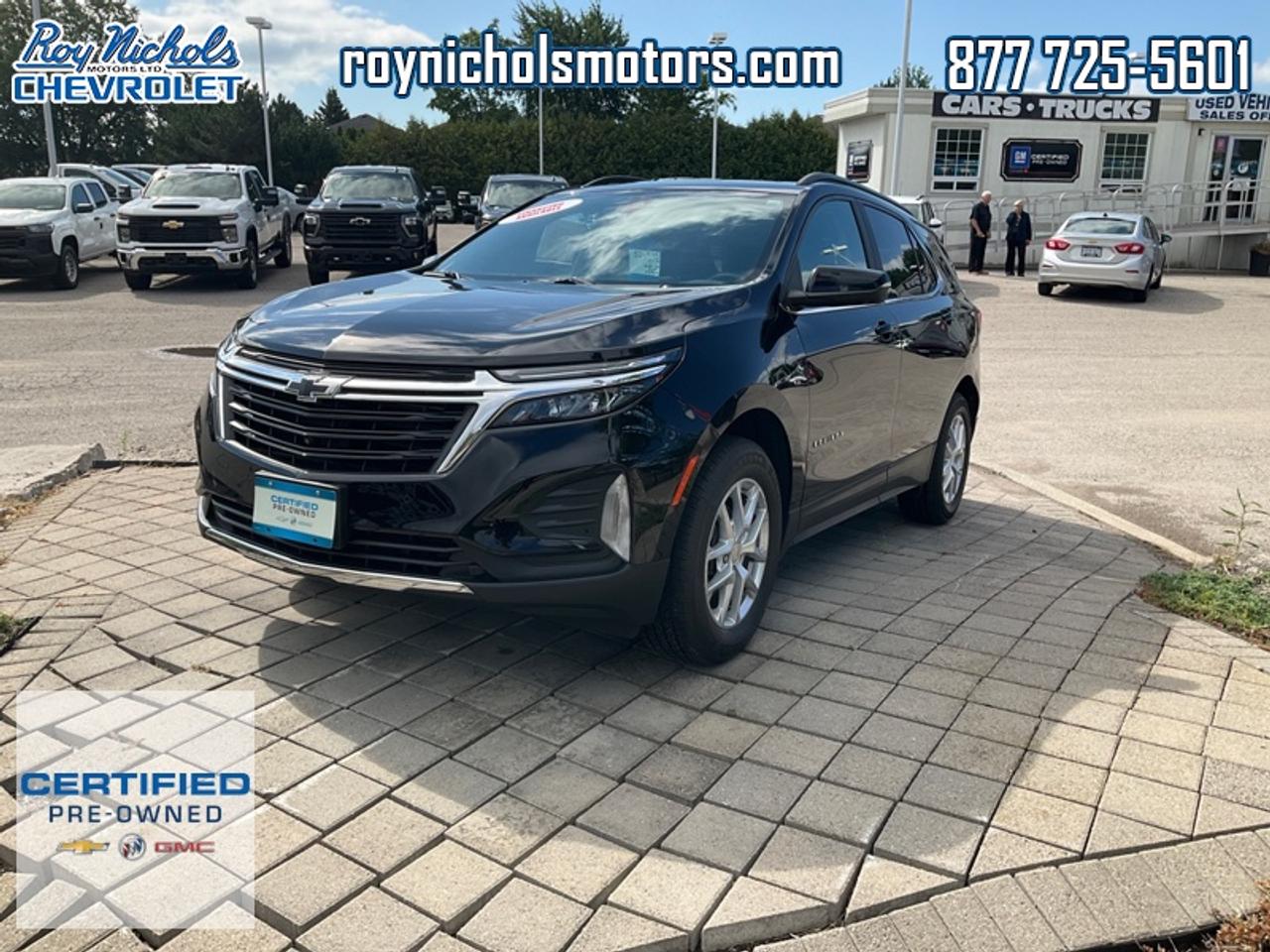 <b>One Owner, Local, Ex-lease, Certified, LED Lights,  Aluminum Wheels,  Apple CarPlay,  Android Auto,  Remote Start!</b><br> <br> Get the versatility of a compact SUV, with its impressive fuel economy in the Chevy Equinox. This 2022 Chevrolet Equinox is fresh on our lot in Courtice.<br> <br>When Chevrolet designed the Equinox, they got every detail just right. Its the perfect size - roomy without being too big. This compact SUV pairs eye-catching style with a spacious and versatile cabin thats been thoughtfully designed to put you at the centre of attention. This mid size crossover also comes packed with desirable technology and safety features. This Equinox is more than just a pretty face. Inside, the cabin offers smart features designed to put you at the center of everything. For a mid sized SUV, its hard to beat this Chevrolet Equinox.<br> <br>This SUV has 67,598 km and is a Certified Pre-Owned vehicle. Its Mosaic Black Metallic in colour. It has an Automatic transmission and is powered by a smooth engine. And its got a certified used vehicle warranty for added peace of mind. This vehicle has been upgraded with the following features: LED Lights, Aluminum Wheels, Apple CarPlay, Android Auto, Remote Start, Power Seat, Rear View Camera.<br> <br/>This vehicle has met our highest standard and has been put through the GM certification process by our GM trained technicians. Our GM Certified used vehicles go thru an extensive 150 + point inspection and are reconditioned back to near new condition.  Each vehicle comes with a minimum of a 3 month, 5000 KM warranty or the balance of the factory warranty (whichever is longer) with 24 hour roadside assistance. They also come with satisfaction guaranteed; a 30 day or 2500 km exchange privilege if you are not completely satisfied. And thats standard. If your budget permits, you can extend or upgrade to an even more comprehensive Certified Pre-Owned Vehicle Protection Plan . Youll also appreciate the convenience of being able to transfer any existing warranties to a new owner, should you ever decide to sell your Certified Pre-Owned Vehicle.If you are a student or recently graduated, you may also qualify for an additional $500 discount when a used GM vehicle is purchased.  For more information, please call any of our knowledgeable used vehicle staff at 877-725-5601.<br> <br/><br>Roy Nichols Motors is located in Courtice which is just east of Oshawa and west of Bowmanville. We offer an excellent selection of pre owned vehicles to choose from. To book a test drive or inquire about financing and leasing options, call one of our knowledgeable and professional staff today at (877) 725-5601. <br> Come by and check out our fleet of 20+ used cars and trucks and 180+ new cars and trucks for sale in Courtice.  o~o