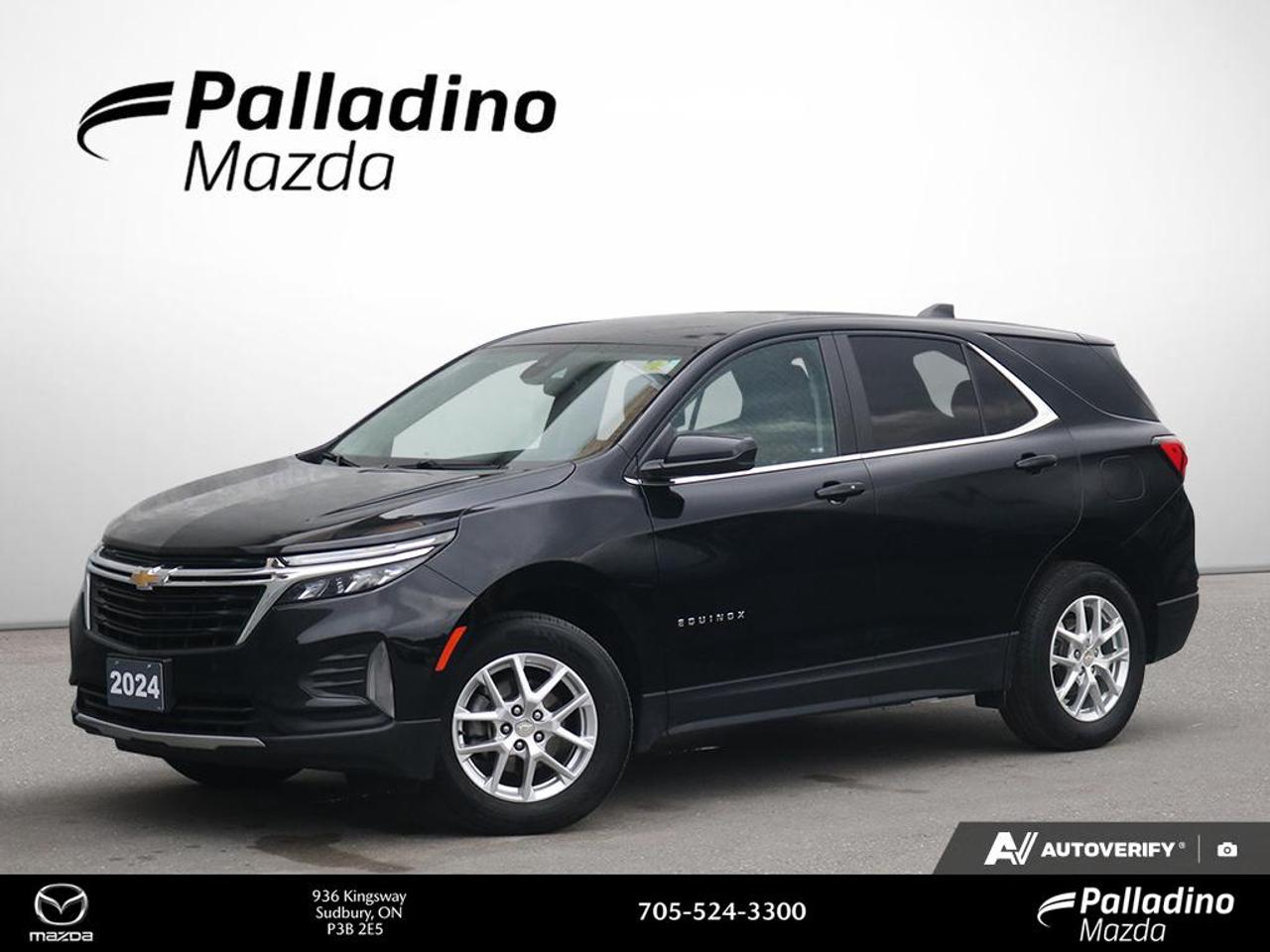 PREVIOUS DAILY RENTAL 

Discover a smart and capable compact SUV with this 2024 Chevrolet Equinox LT, now available at Palladino Mazda in Greater Sudbury. Finished in Black and showing 91,900 km, this used 2024 Chevrolet Equinox LT delivers everyday versatility, confident all-wheel drive traction, and turbocharged efficiency for Canadian driving conditions.

With its 1.5L turbocharged DOHC 4-cylinder engine paired to a 6-speed automatic transmission, this 2024 Chevrolet Equinox LT offers smooth power for city travel and highway cruising. Its practical size makes parking easier, while the SUV layout gives you the flexibility families, commuters, and active drivers want every day.

FEATURES OF THE Equinox LT

»» 1.5L turbocharged four-cylinder engine included
»» 6-speed automatic transmission for smooth shifting
»» All-wheel drive for added traction
»» Compact SUV versatility for daily use

ADVANCED SAFETY FEATURES

»» Rear vision camera helps with reversing
»» Ten airbags support occupant protection
»» Electronic stability control adds confidence
»» Tire pressure monitor supports awareness

PERFORMANCE AND EFFICIENCY

»» Turbocharged engine balances power and economy
»» All-wheel drive improves road grip
»» Automatic transmission supports smooth daily driving
»» Compact size helps urban manoeuvrability

COMFORT AND CONVENIENCE

»» Spacious cabin for everyday passenger comfort
»» Four-door access makes entry simple
»» Split-folding rear seat adds flexibility
»» Climate control supports year-round comfort

TECHNOLOGY AND CONNECTIVITY

»» Touchscreen interface supports easy operation
»» Bluetooth connectivity helps hands-free communication
»» Apple CarPlay compatibility may be included
»» Android Auto compatibility may be included

CARGO SPACE

»» Rear cargo area suits daily errands
»» Folding rear seat expands storage room
»» Wide hatch opening eases loading
»» Versatile layout supports active lifestyles

AWARDS & RECOGNITIONS

»» Top Safety Pick, Insurance Institute for Highway Safety, 2024

WHAT OTHER OWNERS LIKE

»» Comfortable ride for daily commuting
»» Easy-to-use controls and infotainment features
»» Useful cargo room for families
»» Confident all-wheel drive capability

This 2024 Chevrolet Equinox LT is a practical choice for drivers who want comfort, utility, and dependable turbo performance in one well-rounded package. The Black exterior gives it a clean and modern look, while the compact footprint keeps it easy to live with in town and on longer trips.

At Palladino Mazda in Greater Sudbury, this used 2024 Chevrolet Equinox LT stands out for its balanced design and everyday usefulness. If you need an SUV with flexible cargo space, solid traction, and the efficiency of a 1.5L turbo engine, this Equinox is ready to fit your routine with confidence.

This 2024 Chevrolet Equinox LTs VIN is: 3GNAXUEG7RL249528 .

The advertised price is for financing only and applies exclusively to vehicles eligible for financing. Vehicles sold as-is are not eligible for financing and require full payment at purchase. All cash purchases of finance-eligible vehicles will be subject to an additional $2,501.00. This advertised price also does not include taxes and licensing fees. For as-is vehicles: the motor vehicle sold under this contract is being sold as-is and is not represented as being in road worthy condition, mechanically sound or maintained at any guaranteed level of quality.<p> and turbocharged efficiency for Canadian driving conditions.

With its 1.5L turbocharged DOHC 4-cylinder engine paired to a 6-speed automatic transmission</p>
<p> this 2024 Chevrolet Equinox LT offers smooth power for city travel and highway cruising. Its practical size makes parking easier</p>
<p> and active drivers want every day.

FEATURES OF THE Equinox LT

»» 1.5L turbocharged four-cylinder engine included
»» 6-speed automatic transmission for smooth shifting
»» All-wheel drive for added traction
»» Compact SUV versatility for daily use

ADVANCED SAFETY FEATURES

»» Rear vision camera helps with reversing
»» Ten airbags support occupant protection
»» Electronic stability control adds confidence
»» Tire pressure monitor supports awareness

PERFORMANCE AND EFFICIENCY

»» Turbocharged engine balances power and economy
»» All-wheel drive improves road grip
»» Automatic transmission supports smooth daily driving
»» Compact size helps urban manoeuvrability

COMFORT AND CONVENIENCE

»» Spacious cabin for everyday passenger comfort
»» Four-door access makes entry simple
»» Split-folding rear seat adds flexibility
»» Climate control supports year-round comfort

TECHNOLOGY AND CONNECTIVITY

»» Touchscreen interface supports easy operation
»» Bluetooth connectivity helps hands-free communication
»» Apple CarPlay compatibility may be included
»» Android Auto compatibility may be included

CARGO SPACE

»» Rear cargo area suits daily errands
»» Folding rear seat expands storage room
»» Wide hatch opening eases loading
»» Versatile layout supports active lifestyles

AWARDS & RECOGNITIONS

»» Top Safety Pick</p>
<p> 2024

WHAT OTHER OWNERS LIKE

»» Comfortable ride for daily commuting
»» Easy-to-use controls and infotainment features
»» Useful cargo room for families
»» Confident all-wheel drive capability

This 2024 Chevrolet Equinox LT is a practical choice for drivers who want comfort</p>
<p> and dependable turbo performance in one well-rounded package. The Black exterior gives it a clean and modern look</p>
<p> while the compact footprint keeps it easy to live with in town and on longer trips.

At Palladino Mazda in Greater Sudbury</p>
<p> this used 2024 Chevrolet Equinox LT stands out for its balanced design and everyday usefulness. If you need an SUV with flexible cargo space</p>
<p> this Equinox is ready to fit your routine with confidence.

This 2024 Chevrolet Equinox LTs VIN is: 3GNAXUEG7RL249528 .

The advertised price is for financing only and applies exclusively to vehicles eligible for financing. Vehicles sold as-is are not eligible for financing and require full payment at purchase. All cash purchases of finance-eligible vehicles will be subject to an additional $2</p>
<p>501.00. This advertised price also does not include taxes and licensing fees. For as-is vehicles: the motor vehicle sold under this contract is being sold as-is and is not represented as being in road worthy condition</p>