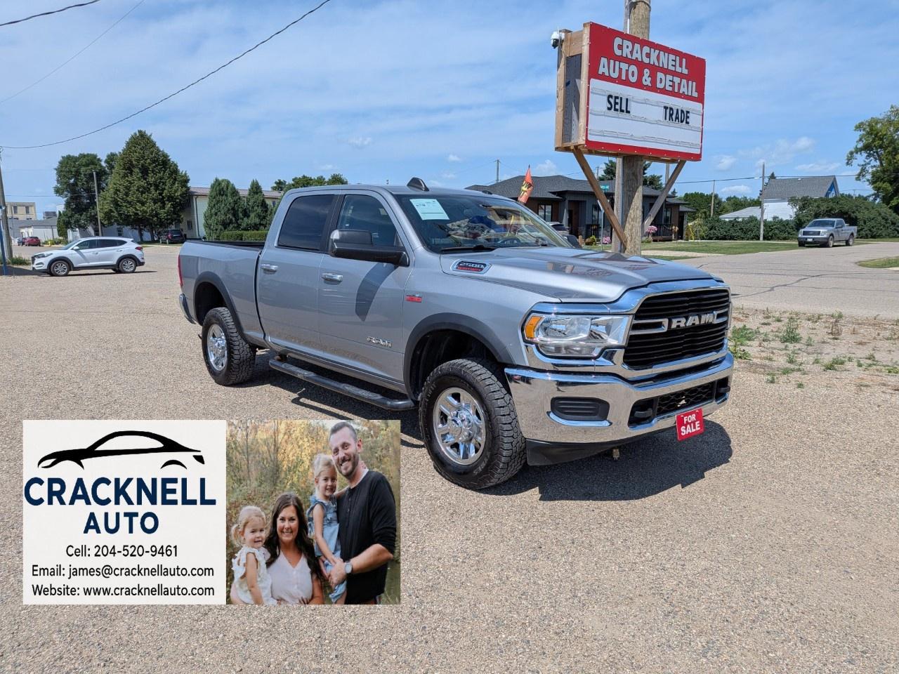 <p><strong>2019 Ram 2500 Big Horn Crew Cab 4x4  Clean Title/Safetied - $305 Bi-Weekly + tax</strong></p><p>Located in Carberry, but capable of bringing to Brandon. Priced to sell! Carfax available, excellent condition.</p><ul><li><p>Powerful 6.4L HEMI V8 engine</p></li><li><p>Crew Cab with full four-door configuration and plenty of rear-seat space</p></li><li><p>Four-wheel drive</p></li><li><p>Big Horn trim package</p></li><li><p>Automatic transmission</p></li><li><p>Tow package with integrated trailer brake controller</p></li><li><p>Remote start and keyless entry</p></li><li><p>Touchscreen infotainment system</p></li><li><p>Bluetooth connectivity</p></li><li><p>Backup camera</p></li><li><p>Power drivers seat</p></li><li><p>Heated front seats</p></li><li><p>Heated steering wheel</p></li><li><p>Dual-zone climate control</p></li><li><p>Power windows, locks and mirrors</p></li><li><p>Manitoba Safety Certified</p></li></ul><p>Financing available / Warranty available / Trades welcome / Delivery available.</p><p>Call or text 204-520-9461</p><p>Dealer #5905</p><p>Vehicle available for dealer trading. Perfect subprime vehicle.</p><p>Treaty cards accepted. Seven-day insurance is available, meaning you can drive home the same dayeven if MPI is closed on weekends or after hours.</p>