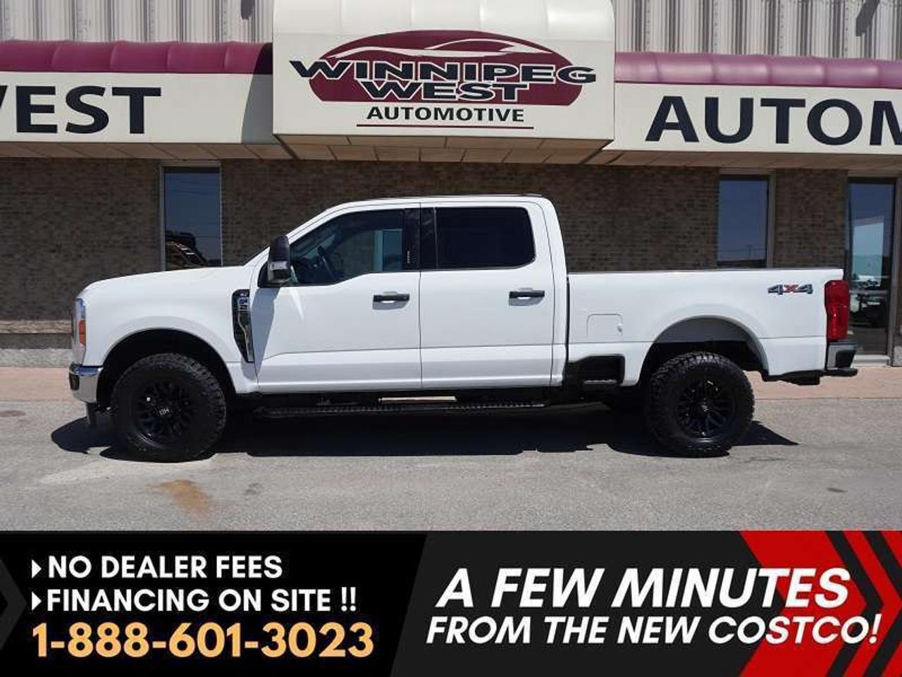 *** Dealer arranged financing on site! Quick, Simple,  no calls or waiting on bank appointments required!! Drive away today ***   NO ADMINISTRATION FEES!!NOTE: Optional brand-new aftermarket tire and wheel package available for purchase if desired (pictured). Original tires and wheels come with vehicle at advertised price.

2023 Ford F-350 XLT Premium 4x4 Crew Cab | 7.3L V8 | XLT Premium | Super Clean 

A serious heavy-duty truck that delivers big gas V8 power, modern tech, and everyday comfort, this 2023 Ford F-350 XLT Premium 4x4 Crew Cab is the one. Exceptionally clean and well cared for, this truck is fully equipped with the highly desirable XLT Premium Package, the 7.3L Godzilla V8, and the 10-speed TorqShift automatic transmission.

With its spacious Crew Cab, versatile 6.75-ft box, and proven 4x4 capability, this F-350 is ideal for work, towing, or family use.

Performance & Capability

- 7.3L Godzilla V8 gas engine
- 10-speed TorqShift automatic transmission
- 4x4 with selectable drive modes
- Heavy-duty suspension & fully boxed steel frame
- Factory trailer brake controller
- Trailer sway control
- Excellent towing and payload capability
- Lower maintenance and operating costs compared to diesel
- SYNC 4 touchscreen
- Apple CarPlay & Android Auto
- Dual-zone automatic climate control
- Power-adjustable pedals
- Remote start
- Upgraded interior trim and materials
- SecuriCode keyless entry

Interior & Comfort

- Crew Cab seating for up to 5 adults
- Bucket seats with full center console
- Leather-wrapped steering wheel
- Steering-wheel audio and cruise controls
- Bluetooth connectivity
- USB ports
- Quiet, comfortable ride for long trips or daily driving

Safety & Convenience

- Reverse camera
- Rear parking sensors
- Automatic high beams
- Fog lights
- SOS Post-Crash Alert System
- Power/heated tow mirrors

Optional Upgrade

Available aftermarket HD Series wheel and tire package 33 X 12.50 -18 INCH NIce Haida A/T tires! (Pre-installed at time of purchase for an additional cost)

This truck is super clean, inside and out, and clearly shows pride of ownership. Its ready to work hard, tow confidently, and still look great doing it. The 2023 Ford F-350 XLT Premium gives you the strength and durability of a Super Duty with the smooth power and simplicity of a gas V8. Perfect for towing RVs, boats, equipment, sled trailers, or handling demanding job-site work, while still being refined enough for family road trips.

Available now at our dealership. Contact us today to schedule a test drive or for more details  trucks this clean and well-equipped dont last long.Comes with a Manitoba Safety Certification, and we have many Extended Powertrain warranties available on your vehicle purchase up to 10-year coverage (on eligible vehicles see dealer for details). Financing on site with Zero down financing OAC. Trades accepted. View at Winnipeg West Automotive Group, 5195 Portage Ave. (only a couple of minutes past the new Costco) Dealer permit # 6007.  This Car is located in Winnipeg Manitoba,  however we can have it shipped anywhere in North America relatively inexpensively.