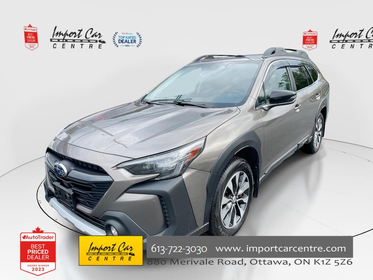 *** OTTAWA&rsquo;S ORIGINAL IMPORT DEALER!!  NO ACCIDENTS * SMETANA APPROVED ***  Subarus are one of the hardest vehicles to find in the market place and are one of the most sought after vehicles for a plethora of reasons!!  In stock and ready for immediate delivery and jaunts to the cottage or the upcoming road trip to visit the inlaws in Southern Ontario!!  Finished in Brilliant Bonze Metallic with contrasting Black leather seating surfaces, incredible symmetrical all wheel drive handling, driver focus distraction mitigation system, 18 alloy wheels, drivers seat thigh extension, drivers 2 stage seat memory system, heated rear seats, 576 watt Harmon Kardon premium sound system, wireless phone charger, GPS navigation,Apple Car Play, Android Auto, Bluetooth connectivity, SiriusXM radio, power moonroof, hands free power tailgate, windshield wiper deicer, dual climate control zone, proximity key with push start button, Subaru rear/side vehicle detection, blind spot detection with rear cross traffic alert, reverse automatic braking, start/stop technology, EyeSight driver assist technology, X Mode, LED steering responsive headlamps with high beam assist, LED fog lights, privacy glass, heated front seats, leather wrapped and heated steering wheel, backup camera all compliment this 2023 Subaru Outback Limited.  Perfection and beyond!!  Home of the Platinum up to 240,000kms warranty and financing is always available O.A.C Import Car Centre, proudly serving the Ottawa and surrounding area for over 45 years. Come down and experience Import Car Centre for yourself and see just why our customers are so happy!  Advertised price include $22 OMVIC fee and $40 Carfax, excludes taxes and licensing.  

 #importcarcentre #smetanaapproved #iccsPerfection and beyond!!  Home of the Platinum up to 240,000kms warranty and financing is always available O.A.C Import Car Centre, proudly serving the Ottawa and surrounding area for over 45 years. Come down and experience Import Car Centre for yourself and see just why our customers are so happy! 

 #importcarcentre #smetanaapproved #iccs