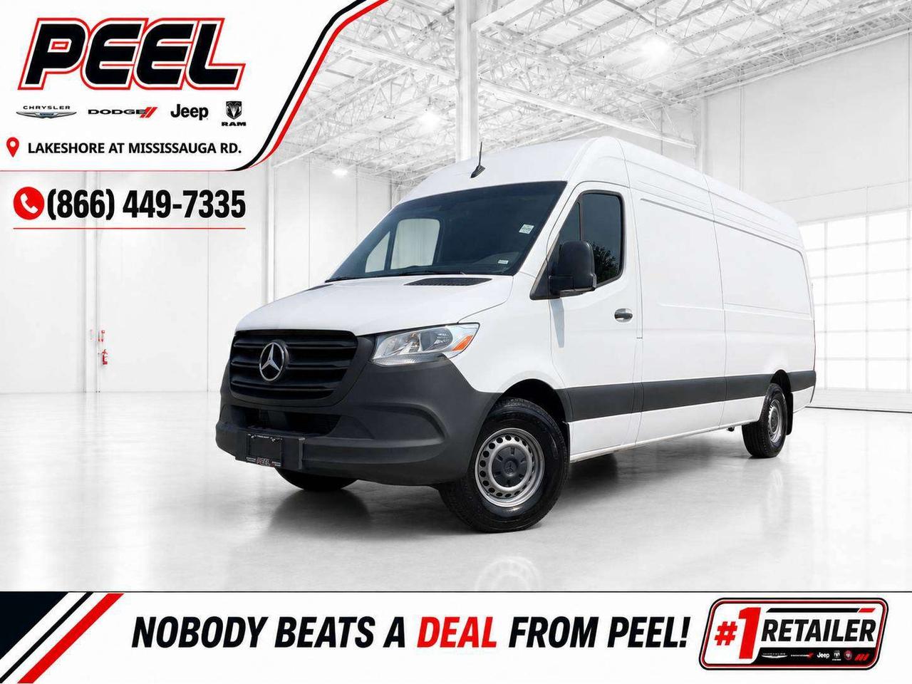 COME SEE WHY NOBODY BEATS A DEAL FROM PEEL! Your Source for ALL make and models used cars and trucks. 2025 Mercedes-Benz Sprinter 2500 Cargo Van RWD | 2.0L High-Output Turbo Diesel I4 | White Exterior | NO Cargo Partition | Driver Convenience Package | Bluetooth | Heated Drivers Seat | Blind Spot Assist | Active Brake Assist | Attention Assist | Crosswind Assist | Rear View Camera | Parking Sensors | 270-Degree Rear Door Opening | Full Cargo Area Wall Lining | Cargo Tie-Downs | High Roof | Extended Cargo Area Built for businesses that rely on their vehicles every day, this 2025 Mercedes-Benz Sprinter 2500 Cargo Van delivers the durability, efficiency, and cargo capacity that contractors, delivery fleets, electricians, plumbers, and service professionals demand. The fuel-efficient turbo diesel engine provides excellent torque and long-distance capability, while the high roof design makes it easy to move throughout the cargo area. The spacious high roof cargo area provides the versatility and storage capacity contractors, delivery services, and tradespeople need to organize tools, equipment, and materials with ease. With its practical cargo area, proven diesel powertrain, and professional appearance, this Sprinter is ready to get to work from day one. ______________________________________________________ *Hand Selected Former Daily Rental FREE CarFax included! Click the CarFax link in the listing to view the report. Our advertised prices are for consumers/end users only and are not intended for dealer, wholesale, exporter, or broker purchases. ______________________________________________________ Peel Chrysler is based in Port Credit, Mississauga, and proudly serves customers across Ontario and Canada, including Toronto, Oakville, North York, Richmond Hill, Ajax, Hamilton, Niagara Falls, Brampton, Scarborough, Vaughan, London, Windsor, Cambridge, Kitchener, Waterloo, Brantford, Sarnia, Pickering, Huntsville, Milton, Woodbridge, Aurora, Newmarket, Orangeville, Georgetown, Markham, North Bay, Sudbury, Barrie, Oshawa, Kingston, Innisfil, and surrounding areas. Browse our selection of used cars, trucks, SUVs, vans, Ram, Jeep, Dodge, Chrysler, FIAT, and all makes and models at peelchrysler.com. ______________________________________________________ Disclaimer: Prices are for consumer/end-user purchases only. Advertised priceas are all-in and include all dealer fees and charges, including the $499 loan processing fee where applicable, except HST, Fuel and Licensing, unless otherwise stated. Payments, rates, and terms are subject to approved credit and may change without notice. If a trade-in has an outstanding loan balance and Peel Chrysler is required to facilitate the lien payout, a $349 lien payout fee applies. Most pre-owned vehicles originally come with two keys; however, all Peel Chrysler pre-owned vehicles come standard with one key unless otherwise stated. Vehicle images may be digitally adjusted or enhanced for presentation purposes and may not always reflect the exact appearance of the vehicle. While we make every effort to ensure accuracy, vehicle details, features, options, materials, history, specifications, pricing, availability, and CarFax information should be verified with Peel Chrysler before purchase.