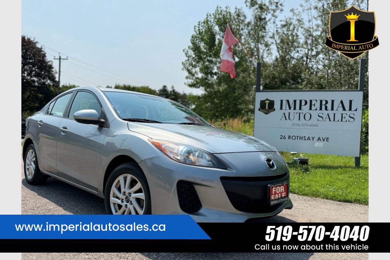 *ONE OWNER *LOW KMS *WELL MAINTAINED======================= <br/> THE 2013 MAZDA3 GS-SKY IS A, RELIABLE, AND FUEL-EFFICIENT COMPACT CAR THATS PERFECT FOR DAILY DRIVING. THIS PARTICULAR VEHICLE HAS LOW KILOMETERS, IS WELL-MAINTAINED, AND HAS ONE OWNER HISTORY, ALONG WITH KEY FEATURES INCLUDING AIR CONDITIONING, POWER WINDOWS, POWER LOCKS, CRUISE CONTROL, AUX/USB CONNECTIVITY, AND STEERING-WHEEL-MOUNTED CONTROLS. WITH ITS RESPONSIVE HANDLING, COMFORTABLE INTERIOR, AND EXCELLENT FUEL ECONOMY, THIS 2013 MAZDA3 GS-SKY IS A GREAT CHOICE FOR ANYONE LOOKING FOR A DEPENDABLE AND PRACTICAL DAILY DRIVE. <br/> = = = = = = = = = = = = = = = = = = = = = = = = = <br/> # THIS VEHICLE CAN BE CERTIFIED FOR AN ADDITIONAL COST OF $995, WHICH INCLUDES A FULL INSPECTION AND NECESSARY REQUIREMENTS TO MEET CERTIFICATION STANDARDS. <br/> = = = = = = = = = = = = = = = = = = = = = = = = = <br/> WE PRICE EVERY VEHICLE TO SELL. YOU CAN PURCHASE WITH COMPLETE CONFIDENCE, KNOWING THAT WE CAREFULLY ANALYZE THE MARKET TO ENSURE YOU RECEIVE THE BEST POSSIBLE VALUE UPFRONT. THERE IS NO INFLATED PRICING. JUST FAIR, TRANSPARENT, AND COMPETITIVE PRICING THAT ACCURATELY REFLECTS THE VEHICLES TRUE WORTH. <br/> = = = = = = = = = = = = = = = = = = = = = = = = = = <br/> IMPERIAL AUTO SALES <br/> 26 Rothsay Ave. <br/> Kitchener, ON. N2B 3A3 <br/> Contact: @ 5 1 9  5 7 0  4 0 4 0 <br/> w w w . I m p e r i a l a u t o s a l e s . c a <br/> <br/> <br/> <br/> Imperial Auto Sales would like to extend our sincere thanks to all our valued customers from Aurora, Amherst burg, Lamington, Milton, Essex, Belle River, St. Clair Beach, Chatham, Toronto, Ottawa, Mississauga, Brampton, all GTA. Hamilton, London, Markham, Vaughn, Kitchener, Richmond Hill, Burlington, Sudbury, Scarborough, Oshawa, Barrie, St. Catharines, Guelph, Cambridge, Kingston, Thunder Bay, Waterloo, Brantford, Pickering, Niagara Falls, Peterborough, Sault Ste. Windsor and Essex County, La Salle, Tecumseh , Marie, Sarnia, North Bay, Belleville, Timmins, Woodstock, St. Thomas, Stratford, Orillia, Owen Sound, Oshawa, Oakville, Parry Sound, Whitby and all surroundings area. <br/>