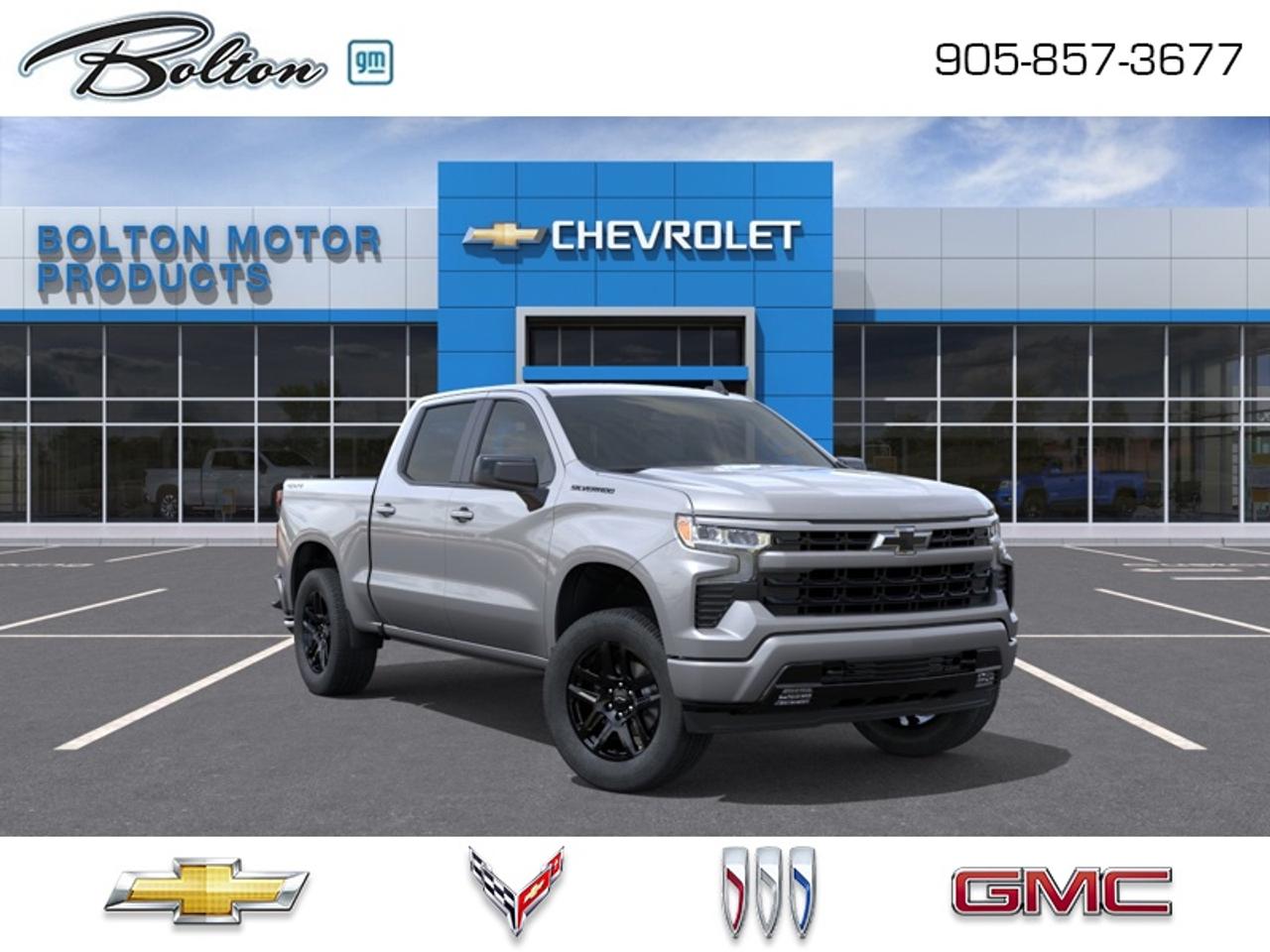 <b>Heated Seats,  Heated Steering Wheel,  Remote Start,  Climate Control,  Trailering Package!</b><br> <br> A comprehensive suite of driver-assist and safety features helps provide confidence on every journey.<br> <br>The 2026 Chevrolet Silverado 1500 delivers full-size pickup performance with a polished interior and smart technology to meet the demands of both work and play. Inside youll find an interior designed for comfort and connectivity, outfitted with modern amenities and a layout that supports both productivity and leisure. With such versatility, the Silverado 1500 stands ready to take on the tough jobs and the long drives in equal fashion.<br> <br>This Sterling Grey Metallic Crew Cab 4X4 pickup has an Automatic transmission and is powered by a 310HP 2.7L 4 Cylinder Engine. <br> <br> Our Silverado 1500s trim level is RST. This trim steps things up with heated front seats, a heated steering wheel and dual-zone climate control, along with a trailering package, remote start, aluminum wheels, hitch guidance, a power locking EZ lift tailgate, and an upgraded 13.4-inch infotainment display with navigation capability, Apple CarPlay and Android Auto. Safety features also include lane keep assist with lane departure warning, following distance indication, forward collision alert, and automatic emergency braking with front pedestrian braking. This vehicle has been upgraded with the following features: Heated Seats, Heated Steering Wheel, Remote Start, Climate Control, Trailering Package, Aluminum Wheels, Remote Start.<br><br> <br>To apply right now for financing use this link: <a href=http://www.boltongm.ca/?https://CreditOnline.dealertrack.ca/Web/Default.aspx?Token=44d8010f-7908-4762-ad47-0d0b7de44fa8&Lang=en target=_blank>http://www.boltongm.ca/?https://CreditOnline.dealertrack.ca/Web/Default.aspx?Token=44d8010f-7908-4762-ad47-0d0b7de44fa8&Lang=en</a><br> <br/><br>At Bolton Motor Products, we offer new Chevrolet, Cadillac, Buick, GMC cars and trucks in Bolton, along with used cars, trucks and SUVs by top manufacturers. Our sales staff will help you find that new or used car you have been searching for in the Bolton, Brampton, Nobleton, Kleinburg, Vaughan, & Maple area.<br> Come by and check out our fleet of 20+ used cars and trucks and 120+ new cars and trucks for sale in Bolton.  o~o