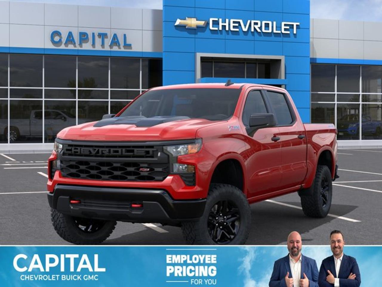 This Chevrolet Silverado 1500 delivers a Gas V8 5.3L/325 engine powering this Automatic transmission. ENGINE, 5.3L ECOTEC3 V8 (355 hp [265 kW] @ 5600 rpm, 383 lb-ft of torque [518 Nm] @ 4100 rpm); featuring available Dynamic Fuel Management that enables the engine to operate in 17 different patterns between 2 and 8 cylinders, depending on demand, to optimize power delivery and efficiency, Wireless phone projection for Apple CarPlay and Android Auto, Windows, power rear, express down.*This Chevrolet Silverado 1500 Comes Equipped with These Options *Window, power front, passenger express down, Window, power front, drivers express up/down, Wi-Fi Hotspot capable (Terms and limitations apply. See onstar.ca or dealer for details.), Wheels, 18 x 8.5 (45.7 cm x 21.6 cm) High gloss Black painted aluminum, Wheel, 17 x 8 (43.2 cm x 20.3 cm) full-size, steel spare, USB ports, rear, dual, charge-only, USB Ports, 2, Charge/Data ports located on the instrument panel, Transfer case, two-speed electronic Autotrac with push button control (4WD models only), Tires, LT275/65R18C blackwall Goodyear Wrangler Territory MT, Tire, spare 265/70R17SL all-season, blackwall.* Stop By Today *Treat yourself- stop by Capital Chevrolet Buick GMC Inc. located at 13103 Lake Fraser Drive SE, Calgary, AB T2J 3H5 to make this car yours today!