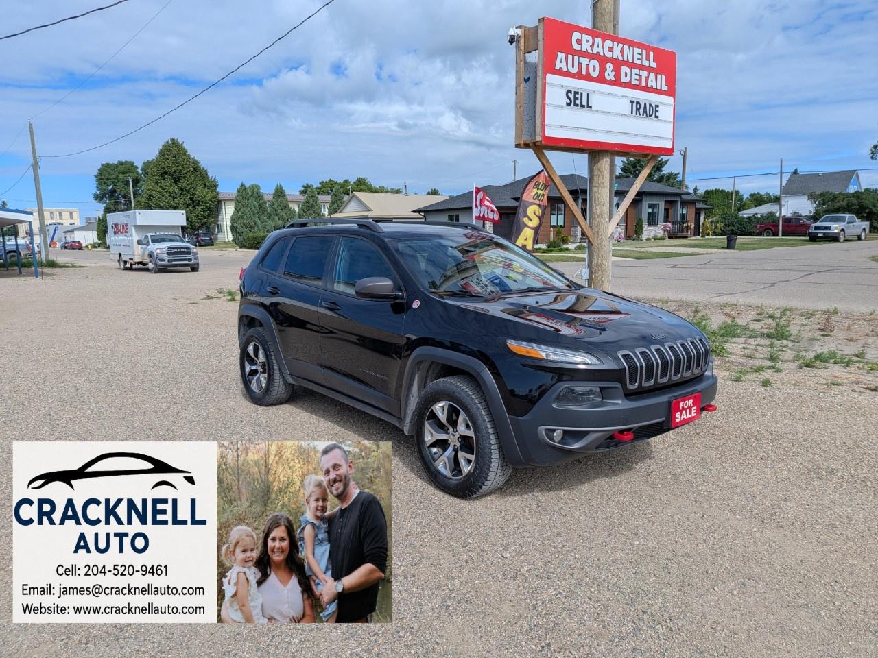 <p><span style=color:rgb( 13 , 13 , 13 )>2015 Jeep Cherokee Trailhawk - Safetied & Serviced - Clean Title - $177 Bi-Weekly + Tax</span></p><p><span style=color:rgb( 15 , 15 , 15 )>Located in Carberry, but capable of bringing to Brandon. Priced to Sell! Carfax Available, excellent condition.</span></p><ul><li><p>Heated Leather Seats</p></li><li><p>Heated Steering Wheel</p></li><li><p>Navigation System</p></li><li><p>Remote Starter</p></li><li><p>Backup Camera</p></li><li><p>Bluetooth Connectivity</p></li><li><p>Power Liftgate</p></li><li><p>Keyless Entry</p></li><li><p>Premium Sound System</p></li><li><p>Alloy Wheels</p></li><li><p>Fog Lights</p></li><li><p>Tow Package</p></li><li><p>4WD</p></li></ul><p>Financing Available/ Warranty Available /Trades Welcome /<span style=color:rgb( 15 , 15 , 15 )>delivery available.</span></p><p></p><p>Call/Text<u> 204-520-9461</u></p><p></p><p>Dealer #5905</p><p></p><p><strong>Vehicle available for dealer trading, perfect subprime car</strong></p><p></p><p>Treaty cards accepted - 7 Day insurances available meaning you can drive home the same day even if MPI is closed (good for weekends and after hours)</p>