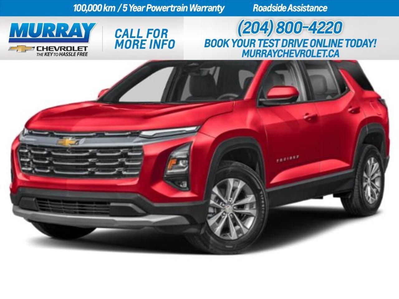 * ENGINE BLOCK HEATER * * CONVENIENCE PACKAGE II * * BLACK EVOTEX SEAT TRIM *  Discover the dynamic blend of style and practicality with the 2027 Chevrolet Equinox AWD LT, a standout in the bustling streets of Winnipeg. This sport utility vehicle is designed to elevate your driving experience with its sleek Radiant Red Tintcoat exterior, paired with sophisticated Black Evotex seat trim for a touch of luxury.  Under the hood, the Equinox boasts a robust Turbocharged Gas I4 1.5L engine, ensuring a spirited drive with remarkable efficiency. Paired seamlessly with an advanced 8-speed automatic transmission, it delivers a smooth and responsive journey, whether navigating city streets or embarking on a weekend getaway.  Equipped with a plethora of modern conveniences, the Equinox is more than just a ride its a lifestyle upgrade. From the intuitive hands-free power programmable liftgate to the Wireless Phone Charging capability, every detail is designed with your comfort and convenience in mind. Enjoy the added peace of mind with advanced safety features like Lane Keeping Assist, Blind Spot Monitor, and Adaptive Cruise Control, making every drive safer and more enjoyable.  Experience unparalleled connectivity with Bluetooth Connection and Smart Device Integration, keeping you connected and entertained on the go. Whether youre cruising around town or heading out for an adventure, the 2027 Chevrolet Equinox AWD LT is ready to make every journey memorable.  Dealer Permit #1740