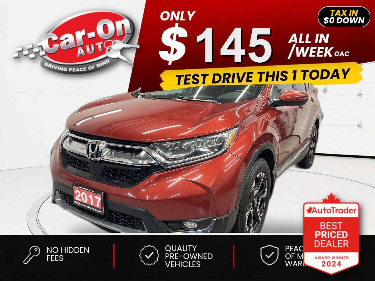$0 DOWN $145/WEEK ALL IN INCLUDING ONTARIO TAXES O.A.C* LOADED TOURING ALL-WHEEL DRIVE!! Leather, panoramic sunroof, heated front & rear seats, heated steering, Android Auto/ Apple CarPlay, remote start, navigation, 18-inch alloys, adaptive cruise control, blind spot monitor, rear cross-traffic alert, pre-collision system, lane departure warning, backup camera, dual-zone climate control, rain-sensing wipers, keyless entry w/ push start, power liftgate, full power group incl. power driver & passenger seats, automatic headlights, garage door opener, Bluetooth and Sirius XM!!*This car was used as a previous daily rental*