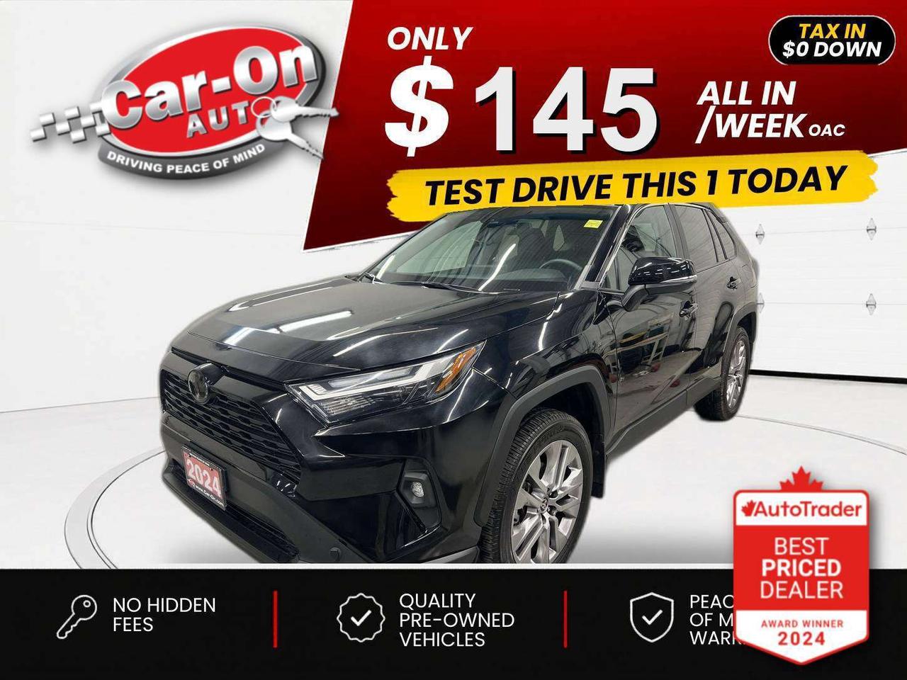 $0 DOWN $141/WEEK ALL IN INCLUDING ONTARIO TAXES O.A.C* ONLY 16,000KMS!! XLE ALL-WHEEL DRIVE W/ PREMIUM PACKAGE!! Leather, sunroof, heated seats & steering, 19-inch alloys, adaptive cruise control, blind spot monitor, rear cross-traffic alert, pre-collision system, lane departure warning, backup camera, automatic climate control, keyless entry w/ push start, power windows, power locks, power mirrors, automatic headlights w/ auto highbeams, Bluetooth and Sirius XM!!