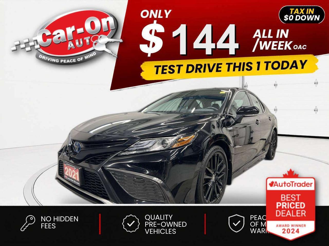 $0 DOWN $144/WEEK ALL IN INCLUDING ONTARIO TAXES O.A.C* LOADED XSE HYBRID!! Leather, sunroof, heated seats & steering, Android Auto/ Apple CarPlay, premium 19-inch black alloys, adaptive cruise control, blind spot monitor, rear cross-traffic alert, pre-collision system, lane departure warning, wireless charger, dual-zone climate control, paddle shifters, keyless entry w/ push start, full power group incl. power driver & passenger seats, automatic headlights w/ auto highbeams, drive mode selector, auto-dimming rearview mirror, garage door opener, Bluetooth and Sirius XM!!