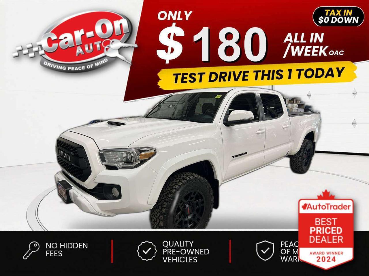 $0 DOWN $180/WEEK ALL IN INCLUDING ONTARIO TAXES O.A.C* TRD Sport 4X4 Crew Cab w/ Leather seats, Android Auto/ Apple CarPlay, heated seats, 17-inch alloys, adaptive cruise control, pre-collision system, lane departure warning, backup camera, tonneau cover, 6-foot box w/ bedliner, tow package, bed mounted 400W AC outlet, dual-zone climate control, keyless entry w/ push start, power locks, power mirrors, power windows, automatic headlights w/ auto highbeams, Bluetooth and Sirius XM!!