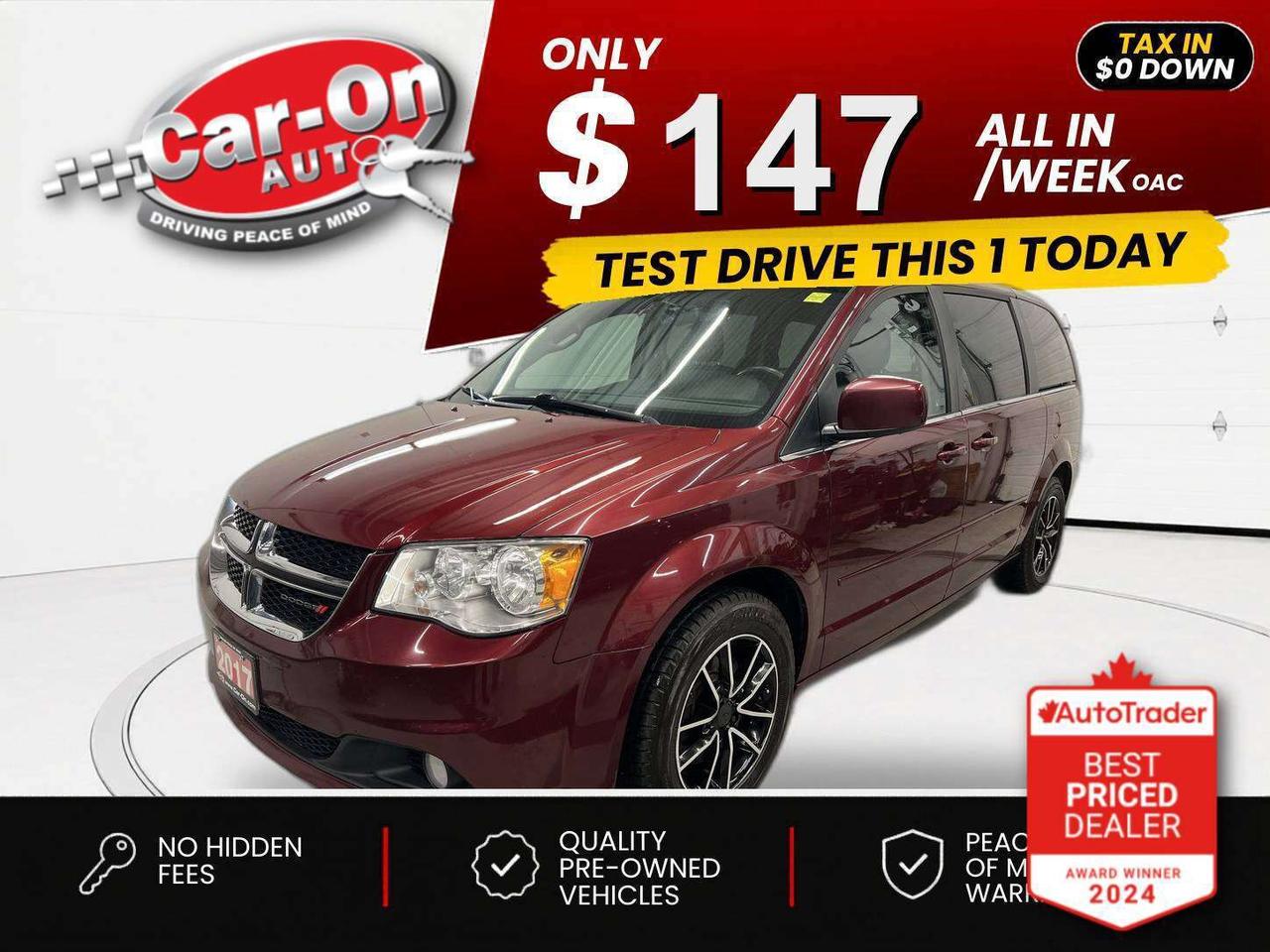 $0 DOWN $147/WEEK ALL IN INCLUDING ONTARIO TAXES O.A.C* ONLY 78,000KMS!! Premium Plus 7-Passenger w/ Leather, Bluetooth, three-zone climate control, 2nd row stow n go captains chairs, power locks, power mirror, power windows, AM/FM/CD player, cruise control and Sirius XM!!*This car was used as a previous daily rental*