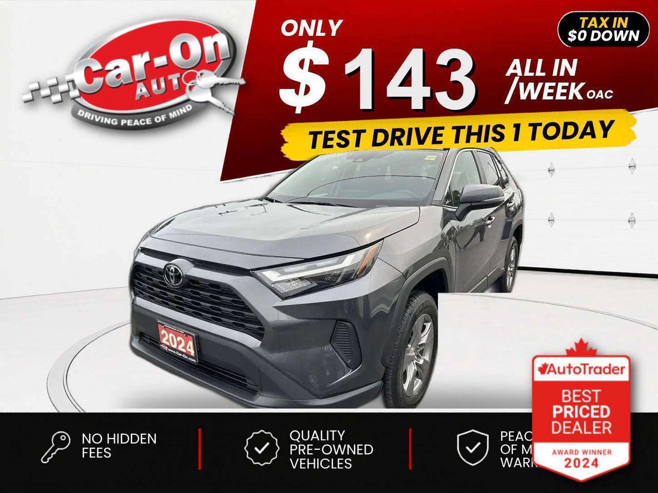 $0 DOWN $143/WEEK ALL IN INCLUDING ONTARIO TAXES O.A.C* ONLY 38,000KMS!! XLE All-Wheel Drive w/ Sunroof, heated seats, Android Auto/ Apple CarPlay, 17-inch alloys, adaptive cruise control, blind spot monitor, rear cross-traffic alert, pre-collision system, lane departure warning, backup camera, dual-zone climate control, keyless entry w/ push start, full power group incl. power seat, automatic headlights w/ auto highbeams, Bluetooth and Sirius XM!!