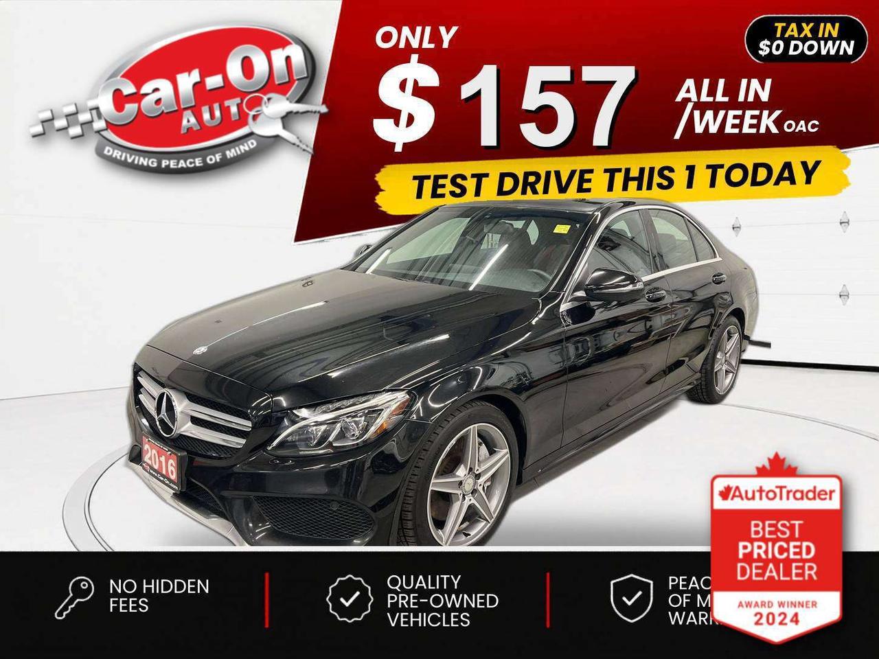 $0 DOWN $157/WEEK ALL IN INCLUDING ONTARIO TAXES O.A.C* C300 ALL-WHEEL DRIVE W/ PREMIUM & AMG SPORT PACKAGE!! Red leather seats, panoramic sunroof, heated seats & steering, premium 18-inch AMG alloys, navigation, blind spot monitor, pre-collision system, backup camera, dual-zone climate control, paddle shifters, rain-sensing wipers, keyless entry, full power group incl. power driver & passenger seats, automatic headlights, cruise control and Bluetooth!!*This car was used as a previous daily rental*