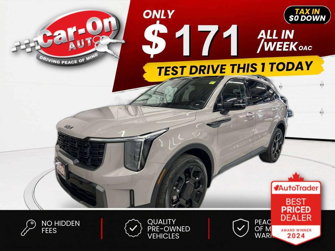 $0 DOWN $171/WEEK ALL IN INCLUDING ONTARIO TAXES O.A.C* ONLY 13,000KMS!! X-LINE 6-Passenger All-Wheel Drive w/ Leather, panoramic sunroof, heated front & 2nd row captains chairs, heated steering, Android Auto/ Apple CarPlay, navigation, 20-inch black alloys, wireless charger, adaptive cruise control, blind spot monitor, rear cross-traffic alert, pre-collision system, lane departure warning, backup camera w/ front & rear park sensors, dual-zone climate control, paddle shifters, keyless entry w/ push start, power liftgate, full power group incl. power seat, automatic headlights, Bluetooth and more!!This vehicle just landed and is awaiting a full detail and photo shoot. Contact us and book your viewing today!