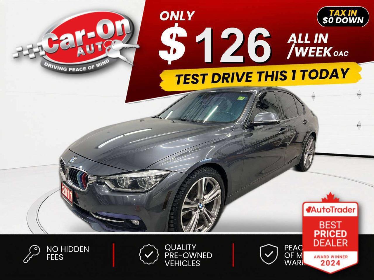 $0 DOWN $126/WEEK ALL IN INCLUDING ONTARIO TAXES O.A.C* LOW KMS!! 330I All-Wheel Drive w/ Red leather, sunroof, heated seats, Apple CarPlay, navigation, 19-inch alloys, backup camera, dual-zone climate control, paddle shifters, keyless entry w/ push start, full power group incl. power driver seat w/ memory, automatic headlights, cruise control, Bluetooth and Sirius XM!!*This car was used as a previous daily rental*