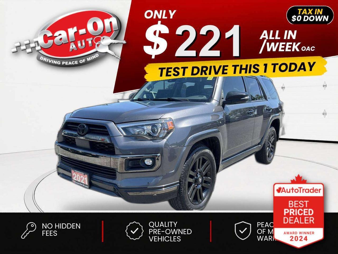 $0 DOWN $221/WEEK ALL IN INCLUDING ONTARIO TAXES O.A.C* ONLY 69,000KMS!! Nightshade 4X4 w/ Leather, sunroof, heated/cooled seats, Android Auto/ Apple CarPlay, premium 20-inch black alloys, navigation, tow package, premium JBL audio system w/ subwoofer, adaptive cruise control, pre-collision system, lane departure warning, backup camera, dual-zone climate control, keyless entry w/ push start, full power group incl. power driver & passenger seats w/ driver memory, automatic headlights w/ auto highbeams, garage door opener, auto-dimming rearview mirror, Bluetooth and more!!This vehicle just landed and is awaiting a full detail and photo shoot. Contact us and book your viewing today!