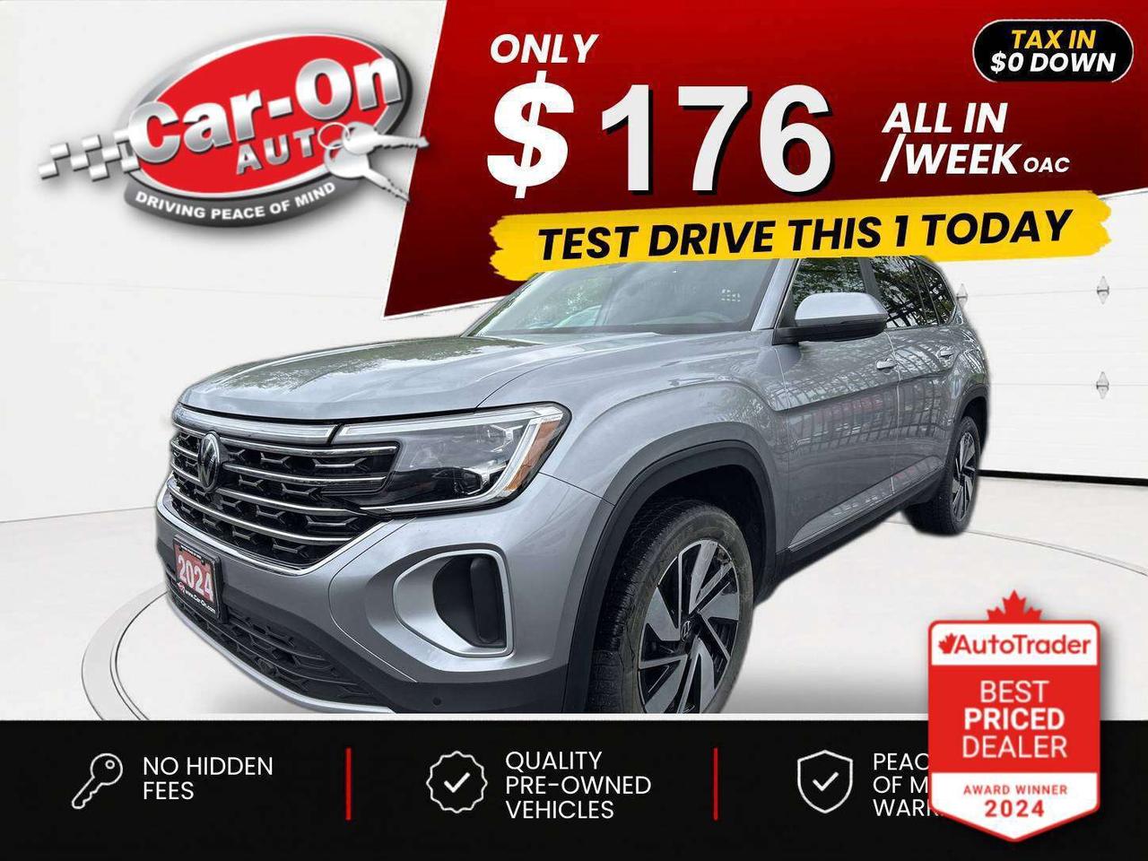 $0 DOWN $176/WEEK ALL IN INCLUDING ONTARIO TAXES O.A.C* Highline 8-Passenger All-Wheel Drive w/ Leather, panoramic sunroof, heated/cooled front & heated 2nd row seats, heated steering, Android Auto/ Apple CarPlay, remote start, 12-inch touchscreen w/ navigation, adaptive cruise control, blind spot monitor, rear cross-traffic alert, pre-collision system, lane departure warning, road sign display, backup camera w/ front & rear park sensors, digital cluster, premium Harmon/Kardon audio system w/ subwoofer, tow package, rain-sensing wipers, rear sunshades, three-zone climate control, keyless entry w/ push start, power liftgate, full power group incl. power driver & passenger seats w/ driver memory, automatic headlights w/ auto highbeams, Bluetooth and more!!This vehicle just landed and is awaiting a full detail and photo shoot. Contact us and book your viewing today!