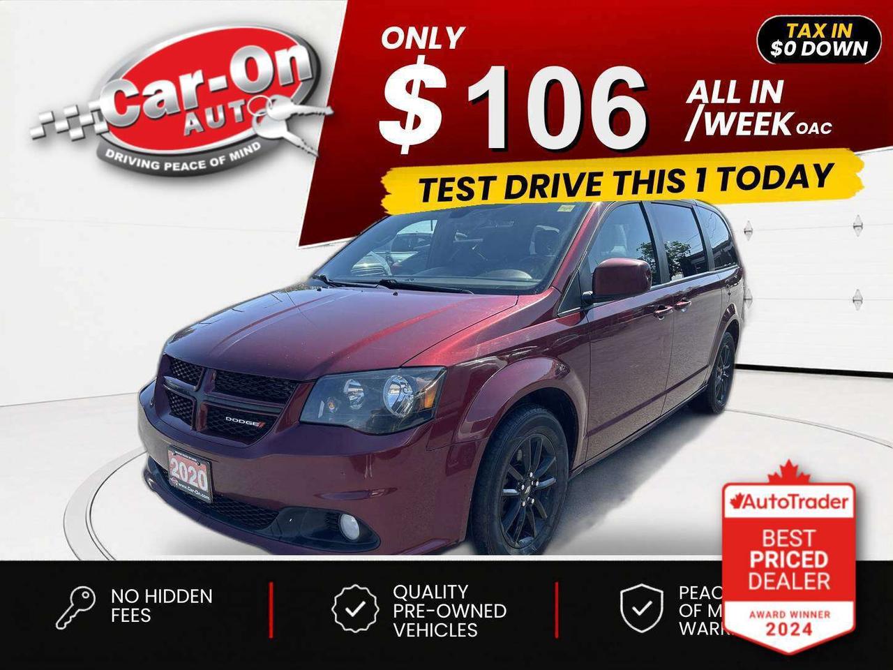 $0 DOWN $106/WEEK ALL IN INCLUDING ONTARIO TAXES O.A.C* TOP OF THE LINE GT 7-PASSENGER!! Leather, rear DVD player, heated seats & steering, premium 17-inch black alloys, remote start, navigation, backup camera, 2nd row stow n go captains chairs, three-zone climate control, keyless entry, power liftgate, power sliding rear doors, full power group incl. power seat, automatic headlights, cruise control, Bluetooth and more!!*This car was used as a previous daily rental*This vehicle just landed and is awaiting a full detail and photo shoot. Contact us and book your viewing today!