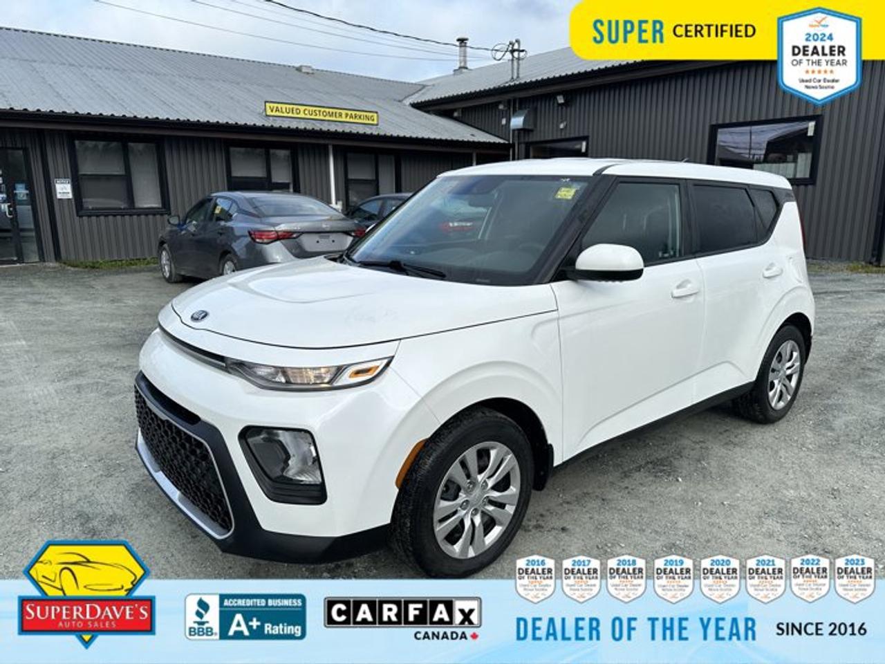 Clean, practical and packed with smart features, this 2021 Kia Soul LX in crisp white is a fantastic value for anyone who wants city-friendly driving with standout safety and convenience. Super Certified and recognized as a 2021 IIHS Top Safety Pick, it comes loaded with essential protection systems multiple airbags, ABS, brake assist and stability control so you and your passengers drive with confidence. The roomy hatchback design gives you flexible cargo space and easy access, while features like keyless entry, steering wheel audio controls, automatic headlights and a back-up camera make daily life simpler and safer. Cozy heated front seats, heated mirrors and privacy glass add comfort and convenience, and practical touches such as rear defrost, pass-through rear seat and durable cloth upholstery mean this Soul is ready for whatever your day brings. With steel wheels, all-season tires and responsive front-wheel drive, its nimble in town and dependable on longer runs. Because its Super Certified, youll also enjoy an included warranty for added peace of mind, with extended warranties available if you want extra coverage. Were offering this Soul at a Great Price at our location   its priced to move and wont last long. If youre looking for a reliable, safe and economical hatchback that doesnt sacrifice comfort, this is a smart choice. Come test drive it and feel the difference in person, or contact us today to schedule a visit and learn about financing options. Ask about the included warranty and available extended plans   well make it easy to drive home confident.<br><p>THE SUPER DAVES ADVANTAGE</p> <p>BUY REMOTE - No need to visit the dealership. Through email, text, or a phone call, you can complete the purchase of your next vehicle all without leaving your house!</p> <p>DELIVERED TO YOUR DOOR - Your new car, delivered straight to your door! When buying your car with Super Daves, well arrange a fast and secure delivery. Just pick a time that works for you and well bring you your new wheels!</p> <p>PEACE OF MIND WARRANTY - Every vehicle we sell comes backed with a warranty so you can drive with confidence.</p> <p>EXTENDED COVERAGE - Get added protection on your new car and drive confidently with our selection of competitively priced extended warranties.</p> <p>WE ACCEPT TRADES - We&rsquo;ll accept your trade for top dollar! We&rsquo;ll assess your trade in with a few quick questions and offer a guaranteed value for your ride. We&rsquo;ll even come pick up your trade when we deliver your new car.</p> <p>SUPER CERTIFIED INSPECTION - Every vehicle undergoes an extensive 120 point inspection, that ensure you get a safe, high quality used vehicle every time.</p> <p>FREE CARFAX VEHICLE HISTORY REPORT - If youre buying used, its important to know your cars history. Thats why we provide a free vehicle history report that lists any accidents, prior defects, and other important information that may be useful to you in your decision.</p> <p>METICULOUSLY DETAILED &ndash; Buying used doesn&rsquo;t mean buying grubby. We want your car to shine and sparkle when it arrives to you. Our professional team of detailers will have your new-to-you ride looking new car fresh.</p> <p>(Please note that we make all attempt to verify equipment, trim levels, options, accessories, kilometers and price listed in our ads however we make no guarantees regarding the accuracy of these ads online. Features are populated by VIN decoder from manufacturers original specifications. Some equipment such as wheels and wheels sizes, along with other equipment or features may have changed or may not be present. We do not guarantee a vehicle manual, manuals can be typically found online in the rare event the vehicle does not have one. Please verify all listed information with our dealership in person before purchase. The sale price does not include any ongoing subscription based services such as Satellite Radio. Any software or hardware updates needed to run any of these systems would also be the responsibility of the client. All listed payments are OAC which means On Approved Credit and are estimated without taxes and fees as these may vary from deal to deal, taxes and fees are extra. As these payments are based off our lenders best offering they may be subject to change without notice. Please ensure this vehicle is ready to be viewed at the dealership by making an appointment with our sales staff. We cannot guarantee this vehicle will be on premises and ready for viewing unless and appointment has been made.)</p>