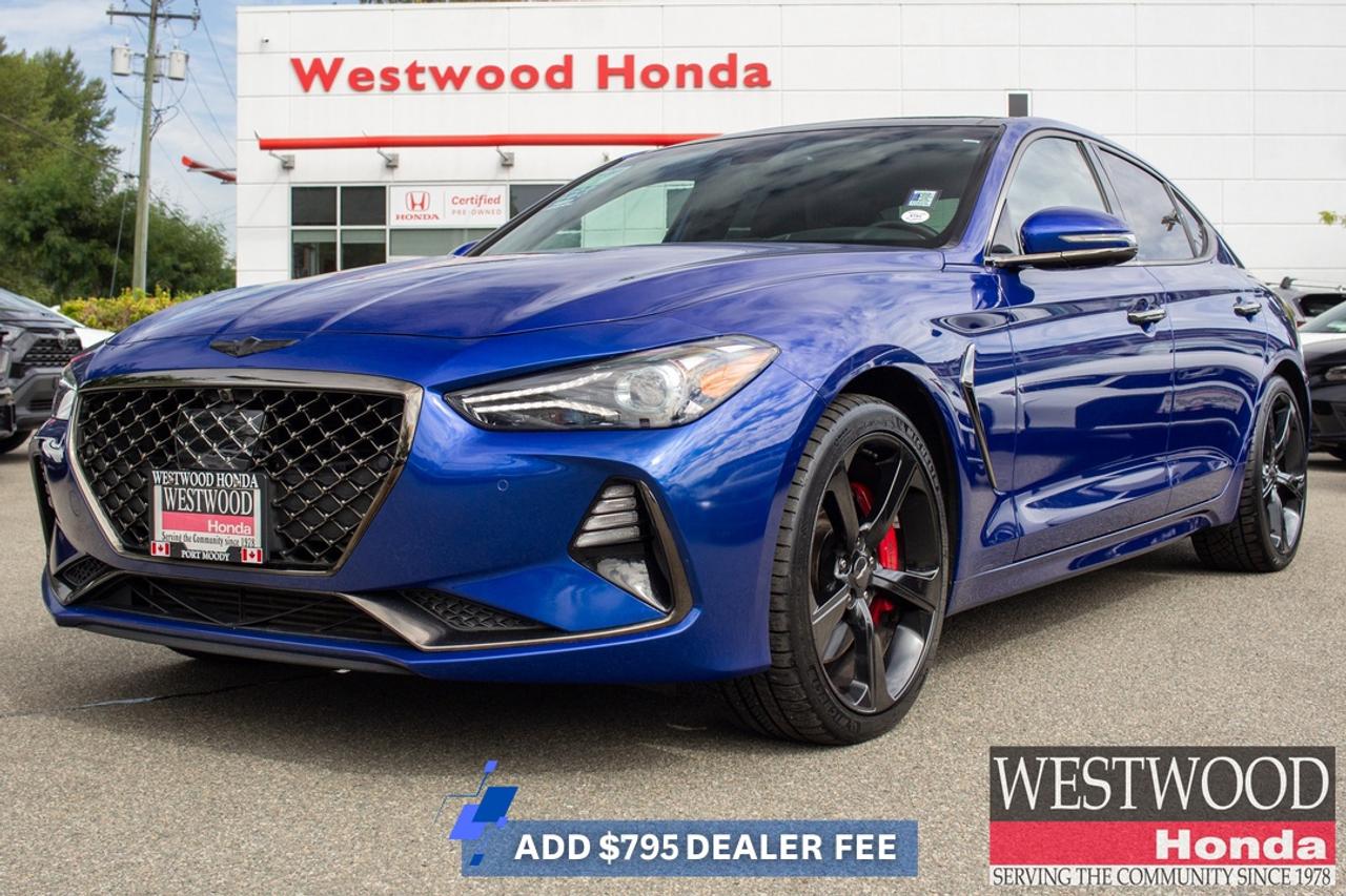 2020 Genesis G70 3.3T Sport Built for Serious Performance and LuxuryThe 2020 Genesis G70 3.3T Sport delivers the performance enthusiasts want with the refinement expected from a premium sport sedan. Its potent twin-turbocharged V6, sophisticated cabin, and performance-oriented Sport trim create an engaging alternative to established European luxury sedans.**Key highlights include:*** 3.3L twin-turbocharged V6 producing 365 horsepower* Sport-focused performance and exterior styling* Brembo performance brakes* 19-inch alloy wheels* Leather seating surfaces* Heated and ventilated front seats* Heated steering wheel* Power front seats with driver memory* Head-up display* Apple CarPlay and Android Auto* Lexicon premium audio system* Power sunroof* Advanced driver-assistance technologiesWith strong acceleration and responsive handling, the 3.3T transforms the G70 from a comfortable commuter into a genuinely capable performance sedan. Drive modes let you tailor its character to the road, whether navigating Metro Vancouver traffic or heading toward the North Shore and Sea-to-Sky.Inside, the Sport trim combines supportive seating with premium materials and technology. Its compact footprint also works well around Vancouver and the Tri-Cities, including tighter streets and underground parking.Every pre-owned vehicle at Westwood Honda in Port Moody includes our **BuySmart Program**, featuring a **Full CarProof vehicle history report**, **Mechanical inspection**, **2-month / 5,000km powertrain warranty**, **6-month tire, brake, battery, and bulb coverage**, **Professional detailing**, **Full tank of gas or full EV charge**, and **Market-based no-haggle pricing**.**Book your test drive today.****Apply for financing online today.****Ask us about your trade-in.**## FAQs**Q: How powerful is the G70 3.3T Sport?**A: Its twin-turbo 3.3L V6 produces 365 horsepower.**Q: Does the Sport have Brembo brakes?**A: Yes, performance Brembo brakes are a key Sport feature.**Q: Is it good for Vancouver commuting?**A: Yes. It combines compact dimensions with premium everyday comfort.**Q: Does it have ventilated seats?**A: Yes, the front seats are heated and ventilated.**Q: Is this G70 AWD?**A: Drivetrain can vary by configuration; confirm this vehicles exact specification with Westwood Honda.**Q: Can I trade in my current vehicle?**A: Yes. Westwood Honda supports trade-ins for customers throughout the Tri-Cities and Metro Vancouver.
