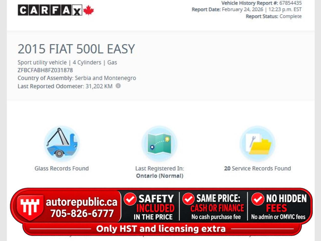 2015 Fiat 500 L Sport Certified Low Kms Loaded No Accidents Photo