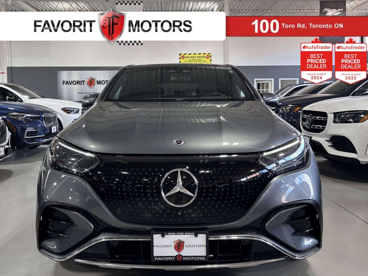**MONTH-END SPECIAL!**FULLY ELECTRIC SUV, FEATURING : AMG PACKAGE, 4MATIC AWD, DIGITAL GAUGE CLUSTER NAVIGATION DISPLAY, MULTICOLOUR AMBIENT LIGHTING, OFFROAD DISPLAYS, LED HIGH PERFORMANCE HEADLIGHTS, PANORAMIC ROOF, DRIVING SOUNDS, MULTI DRIVE MODES, WIRELESS CHARGING TRAY, HIGHLY EQUIPPED, VERY CLEAN! FINISHED IN GRAY ON MATCHING BLACK INTERIOR, STITCHED LEATHER SEATS, HEATED SEATS, HEATED STEERING WHEEL, NAVIGATION SYSTEM, HIGH TECH 3D BACKUP CAMERA, 360 BACKUP CAMERA, PARKING SENSORS, DISTRONIC, ACTIVE LANE CHANGE ASSIST, ACTIVE STEERING ASSIST, DSR, ESP, ACTIVE BRAKE ASSIST, ACTIVE LANE KEEPING ASSIST, ACTIVE BLIND SPOT ASSIST, TRAFFIC SIGN ASSIST, TRAFFIC LIGHT VIEW, ATTENTION ASSIST, PARKTRONIC, AM, FM, SATELLITE, TUNEIN, USB, BROWSER, BLUETOOTH, PREMIUM AMG ALLOYS, STEERING WHEEL CONTROLS, PREMIUM BURMESTER SOUND SYSTEM, POWER OPTIONS, ILLUMINATED DOORWAY LOGOS, ILLUMINATED DOORHANDLES, POWER TRUNK, POWER FOLDING MIRRORS, AND MUCH MORE!!! <b>**As per OMVIC regulations, this vehicle is not drivable, not certified and not e-tested. Certification is available for $899.** All our vehicles are in excellent condition and have been fully inspected by an in-house licensed mechanic. The advertised price is a finance only price, if you wish to purchase the vehicle for cash additional $2,000 surcharge will apply. Applicable prices and special offers are subject to change with or without notice and shall be at the full discretion of Favorit Motors.</b>