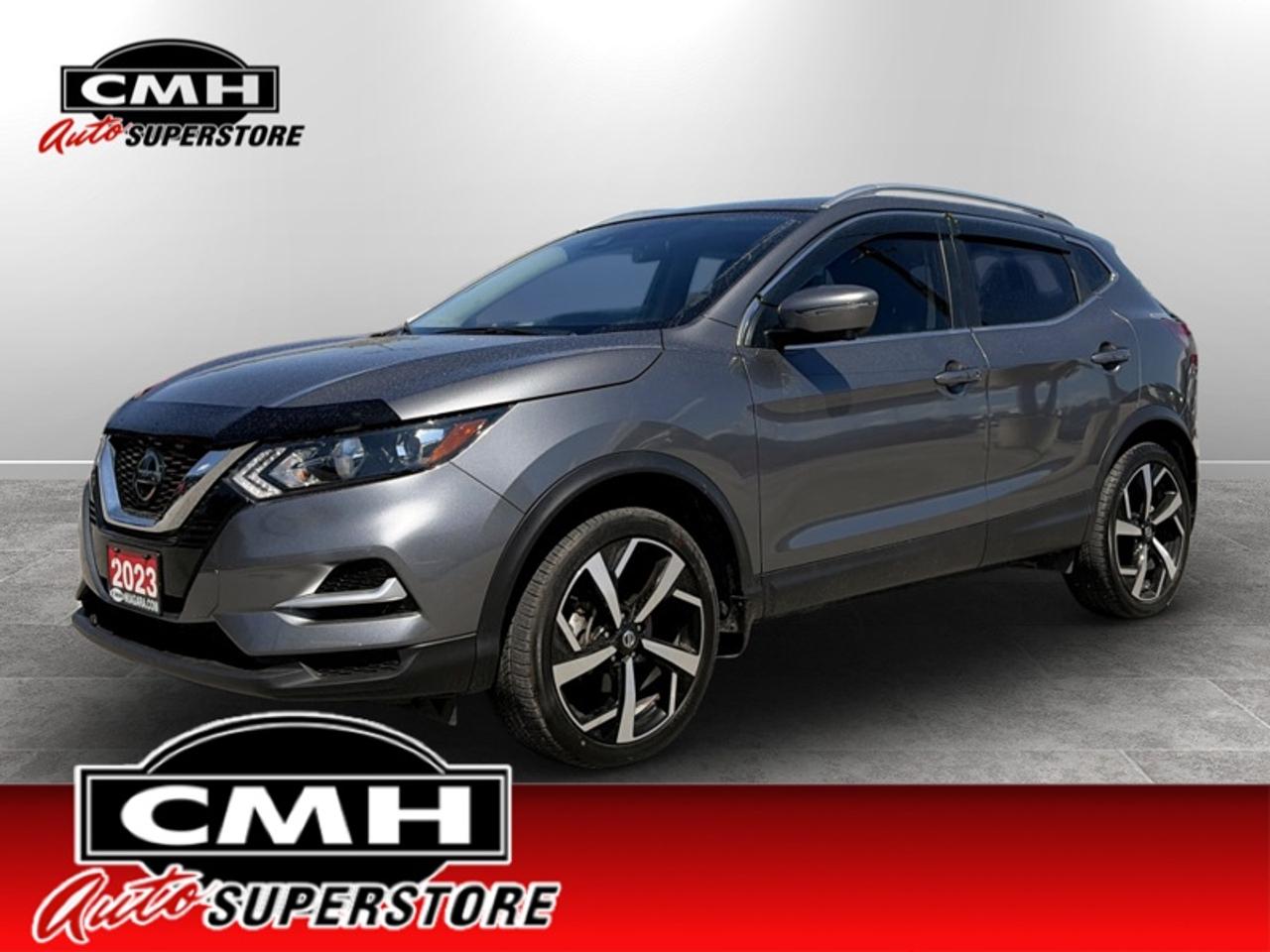 <b>Low Mileage!</b><br> <br> <br>CMH certifies that all vehicles meet DOUBLE the Ministry standards for Brakes and Tires. The advertised price is the promotional financing price. For all other methods of payment, the selling price is $500 higher.<br><br> <br>This 2023 Nissan Qashqai is for sale today.<br> <br>This Nissan Qashqai offers more than just snazzy styling and approachable dimensions. Under the beautiful exterior lies a carefully engineered powertrain that delivers both optimal efficiency and punchy performance, when needed. Occupants are treated to a well-built interior with solid refinement and intuitive technology, making every journey in the Qashqai an extremely exciting and comforting ride.<br> <br>This low mileage SUV has just 25,595 km. Its Gun Metal Metallic in colour and is completely accident free based on the <a href=https://vhr.carfax.ca/?id=Mwu3PfcCUIzTpgCW8NNmAOoaXZyrVjJx target=_blank>CARFAX Report</a>. It has an Automatic transmission and is powered by a 141HP 2.0L 4 Cylinder Engine. <br> <br> Our Qashqais trim level is SL AWD. Representing the ultimate Qashqai experience, this SL AWD trim is fully loaded with a clever all-wheel-drive system, plush heated and power-adjustable leather bucket seats with lumbar support and memory function, inbuilt satellite navigation, internet access, an immersive 360-degree camera system with aerial view, an express opening glass sunroof with slide and tilt functionality and a power shade, projector beam halogen headlamps with automatic high beams, a sporty heated leather steering wheel, dual-zone climate control, and adaptive cruise control with steering, in addition to blind-spot monitoring, lane-keep assist, and front emergency braking. Other features include proximity keyless entry with push button and remote start, piano-black interior inserts, a rear-view camera, a 6-speaker audio system, and a 7-inch infotainment screen bundled with Apple CarPlay, Android Auto, and SiriusXM satellite radio.<br> <br>To apply right now for financing use this link: <a href=https://www.cmhniagara.com/financing/ target=_blank>https://www.cmhniagara.com/financing/</a><br> <br/><br>**PLEASE NOTE:** The functionality and condition of any accessories and aftermarket parts are not guaranteed by CMH Auto Superstore. Examples of such items include, but are not limited to: tonneau covers, radios, cameras, remote starts, vent visors, roof racks, winches, light bars, headlights/tail lights, center caps, running boards, etc. If an aftermarket part is safety-related and found to be defective, it will be replaced by a factory option.<br><b>**CMH Auto Superstore reserves the right to choose to repair, modify, or replace all aftermarket parts (example  headlights) or accessories at its sole discretion.**</b><br><br>Trade-ins are welcome! Financing available OAC ! Price INCLUDES a valid safety certificate! Price INCLUDES a 60-day limited warranty on all vehicles except classic or vintage cars. CMH is a Full Disclosure dealer with no hidden fees. We are a family-owned and operated business for over 30 years! o~o