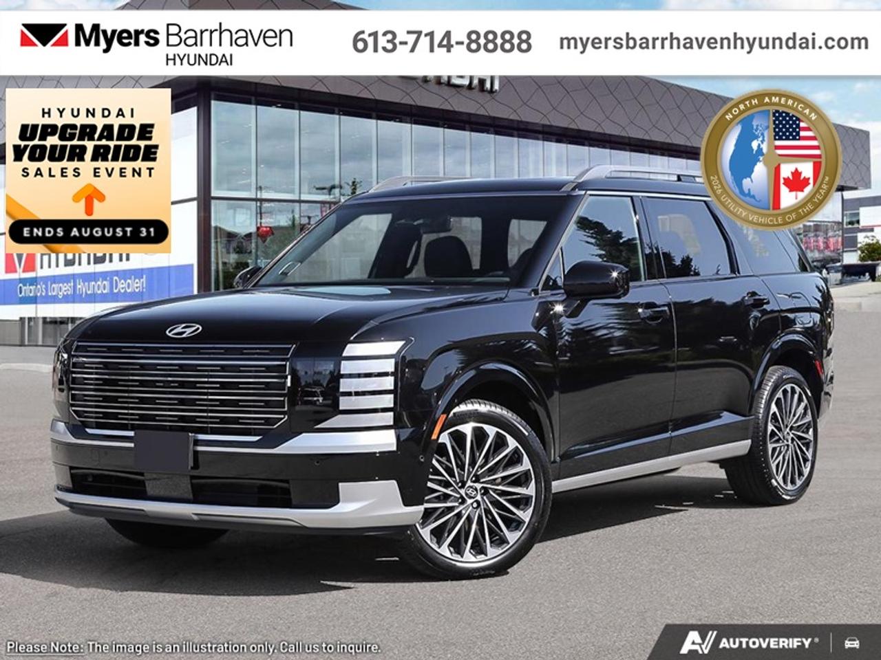 <b>Premium Audio,  360 Camera,  HUD,  Sunroof,  Navigation!</b><br> <br> With its impressive features list, awesome SUV capability, and luxury interior, this Palisade proves that good things take time.<br> <br>Big enough for your busy and active family, this Hyundai Palisade returns for 2026 , and is good as ever. With a features list that would fit in with the luxury SUV segment attached to a family friendly interior, this Palisade was made to take the SUV segment by storm. For the next classic SUV people are sure to talk about for years, look no further than this Hyundai Palisade.<br> <br>This Abyss Black SUV has an Automatic transmission. <br> <br> Our Palisades trim level is Ultimate Calligraphy. This SUV is crafted as a sanctuary of modern luxury, with quilted Nappa leather seating, genuine wood trim, a suede headliner, and indulgent features like heated, ventilated, and even relaxation seats with leg rests. Technology enhances every journey, from the 12.3 navigation display with Bose premium audio to the dual sunroofs, wireless smartphone integration, and hands-free smart liftgate. Safety is uncompromising, with innovations such as forward collision avoidance with pedestrian and cyclist detection, blind-spot and rear cross-traffic assist, a full aerial-view camera system, remote automatic parking, driver monitoring and a suite of airbags, ensuring confidence and peace of mind in every drive. This vehicle has been upgraded with the following features: Premium Audio, 360 Camera, HUD, Sunroof, Navigation, Cooled Seats, Heated Seats.<br><br> <br/><br> o~o