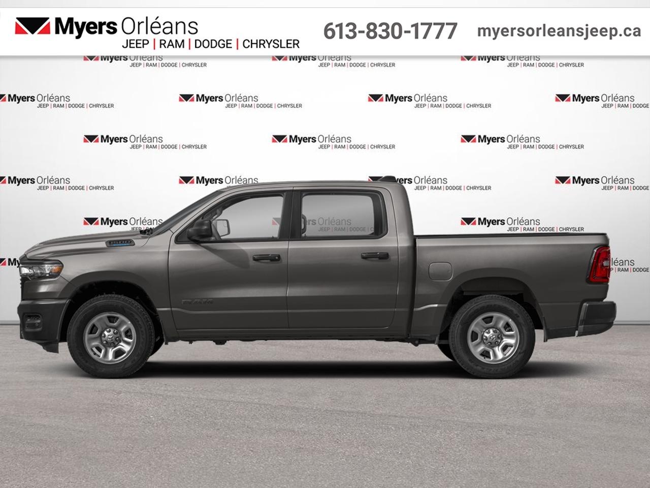 <b>Adaptive Cruise Control,  Remote Start,  Blind Spot Detection,  Lane Keep Assist,  Lane Departure Warning!</b><br> <br> Dominate workdays and weekends alike with the 2026 Ram 1500, where capability meets class.<br> <br>The Ram 1500s unmatched luxury transcends traditional pickups without compromising its capability. Loaded with best-in-class features, its easy to see why the Ram 1500 is so popular. With the most towing and hauling capability in a Ram 1500, as well as improved efficiency and exceptional capability, this truck has the grit to take on any task.<br> <br>This Granite Crystal Metallic Crew Cab 4X4 pickup has an Automatic transmission and is powered by a 305HP 3.6L V6 Cylinder Engine. <br> <br> Our 1500s trim level is Express. This capable pickup blends strength, utility, and modern convenience for drivers who demand more from their truck. Its bold exterior design features smart functional details like heated mirrors, deep-tinted glass, and a durable cargo bed with easy tailgate access. Inside, the cabin delivers comfort and practicality with spacious seating, smart storage, and intuitive technology including an 8.4-inch Uconnect touchscreen, smartphone integration, and a Wi-Fi hotspot. Convenience features like remote start, adaptive cruise control, and keyless entry make every drive easier, while advanced safety systems such as Blind Spot Detection, Forward Collision Warning, Active Lane Management, and ParkSense parking sensors provide peace of mind on every journey. This vehicle has been upgraded with the following features: Adaptive Cruise Control, Remote Start, Blind Spot Detection, Lane Keep Assist, Lane Departure Warning, Heated Mirrors.<br><br> View the original window sticker for this vehicle with this url <b><a href=http://www.chrysler.com/hostd/windowsticker/getWindowStickerPdf.do?vin=3C6RRFGG1T4172100 target=_blank>http://www.chrysler.com/hostd/windowsticker/getWindowStickerPdf.do?vin=3C6RRFGG1T4172100</a></b>.<br> <br>To apply right now for financing use this link: <a href=https://www.myersorleansjeep.ca/apply-for-financing/ target=_blank>https://www.myersorleansjeep.ca/apply-for-financing/</a><br> <br/>Total rebate of $6500 is reflected in the price. 5.29% financing for 96 months. <br> Buy this vehicle now for the lowest weekly payment of <b>$188.75</b> with $0 down for 96 months @ 5.29% APR O.A.C. ( Plus applicable taxes - **Rebates may not be applicable on all purchase types [cash, lease, or finance]. Eligibility and conditions may vary. Please see dealer for full details and confirmation of eligibility. / Total Obligation of $78521 ). Incentives expire 2026-08-31. See dealer for details. <br><br>The road to new driving experiences begins in our inventory, where youll find an incredible array of brand-new cars, trucks, minivans, and SUVs, including two of our bestselling models, the Dodge Ram 1500 and the Dodge Grand Caravan. If you want to know what the cutting edge of automotive technology looks like, all you have to do is visit Myers Orleans Jeep! Each model comes loaded with the convenient features and cool technology that help make every trip memorable. Looking for additional everyday luxury at a price thats incredibly wallet-friendly? Choose from our selection of quality pre-owned models! If you can think of a road, our friendly and knowledgeable sales team will help you find the perfect vehicle to drive it.<br><br>We may be a well-established dealership thats been part of the community for many years, but that doesnt mean were stuck in the past! At Myers Orleans Jeep, were proud to provide a fresh, modern approach to car buying. Using our array of online tools, you can browse our extensive inventory, schedule a service appointment, order parts, and even apply for credit from wherever youve got a connection. Our goal is to create relationships that will last, and we know that the best way to do this is by providing a dealership experience thats based on honesty, transparency, trust, and a commitment to customers. Stop by today and discover all the ways we go above and beyond for you.<br><br> Come by and check out our fleet of 30+ used cars and trucks and 70+ new cars and trucks for sale in Orleans.  o~o
