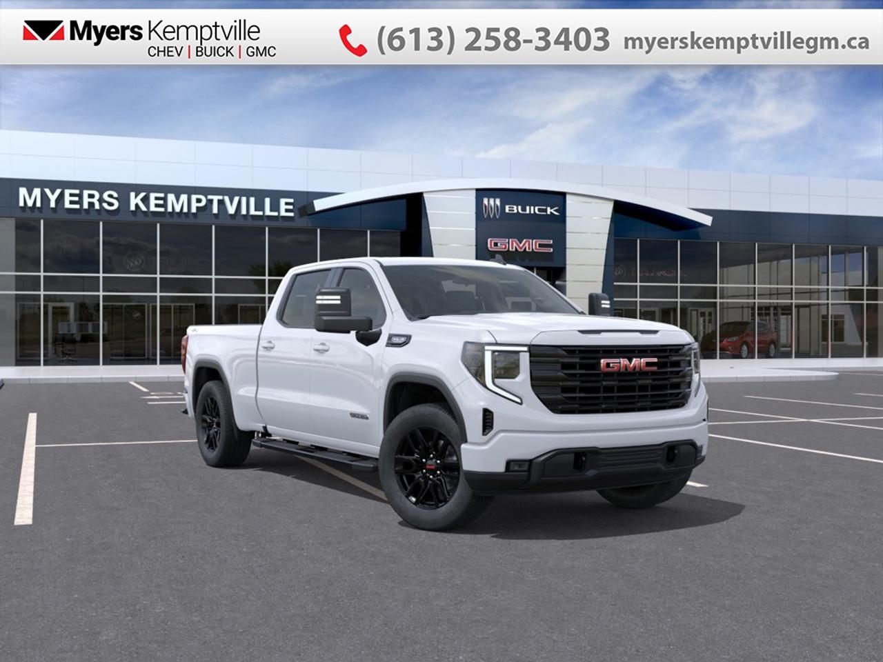 <b>Spray-On Bedliner, 6 rectangular tubular assist steps, Max Trailering Package, Power Heated Mirrors!</b><br> <br> At Myers, we believe in giving our customers the power of choice. When you choose to shop with a Myers Auto Group dealership, you dont just have access to one inventory, youve got the purchasing power of an entire auto group behind you!<br> <br>With a bold profile and distinctive stance, this 2026 Sierra turns heads and makes a statement on the jobsite, out in town or wherever life leads you.<br> <br>This 2026 GMC Sierra 1500 stands out in the midsize pickup truck segment, with bold proportions that create a commanding stance on and off road. Next level comfort and technology is paired with its outstanding performance and capability. Inside, the Sierra 1500 supports you through rough terrain with expertly designed seats and robust suspension. This amazing 2026 Sierra 1500 is ready for whatever.<br> <br>This Summit White crew cab 4X4 pickup has an Automatic transmission and is powered by a 355HP 5.3L 8 Cylinder Engine. <br> <br> Our Sierra 1500s trim level is Elevation. Delivering bold style and everyday versatility, this trim includes a gloss black mesh grille, 20-inch black aluminum wheels, and signature LED lighting with projector headlamps and fog lamps. Inside, comfort comes standard with dual-zone climate control, heated front seats, a heated steering wheel, and a 10-way power driver seat, while a 13.4-inch Premium GMC Infotainment System with Google built-in, wireless Apple CarPlay/Android Auto, and Wi-Fi hotspot capability keeps you seamlessly connected. Practical touches like remote start, power outlets in the cabin and bed, a 60/40 split-folding rear seat with hidden storage, and 12 fixed cargo tie-downs add everyday convenience. The Trailering Package with hitch guidance and integrated brake controller boosts towing confidence, while GMC Pro Safety enhances peace of mind with Forward Collision Alert, Lane Keep Assist, Automatic Emergency Braking and more, making the Sierra Elevation a strong balance of modern tech, rugged utility, and standout design. This vehicle has been upgraded with the following features: Spray-On Bedliner, 6 rectangular tubular assist steps, Max Trailering Package, Power Heated Mirrors.<br><br> <br>To apply right now for financing use this link: <a href=https://www.myerskemptvillegm.ca/finance/ target=_blank>https://www.myerskemptvillegm.ca/finance/</a><br> <br/>Total rebate of $5500 is reflected in the price. <br> Buy this vehicle now for the lowest bi-weekly payment of <b>$579.66</b> with $0 down for 84 months @ 9.99% APR O.A.C. ( Plus applicable taxes - **Rebates may not be applicable on all purchase types [cash, lease, or finance]. Eligibility and conditions may vary. Please see dealer for full details and confirmation of eligibility. ). Incentives expire 2026-08-31. See dealer for details. <br><br>Your journey to better driving experiences begins in our inventory, where youll find a stunning selection of brand-new Chevrolet, Buick, and GMC models. If youre looking to get additional luxuries at a wallet-friendly price, dont just pick pre-owned -- choose from our selection of over 300 Myers Approved used vehicles! Our incredible sales team will match you with the car, truck, or SUV thats got everything youre looking for, and much more. o~o