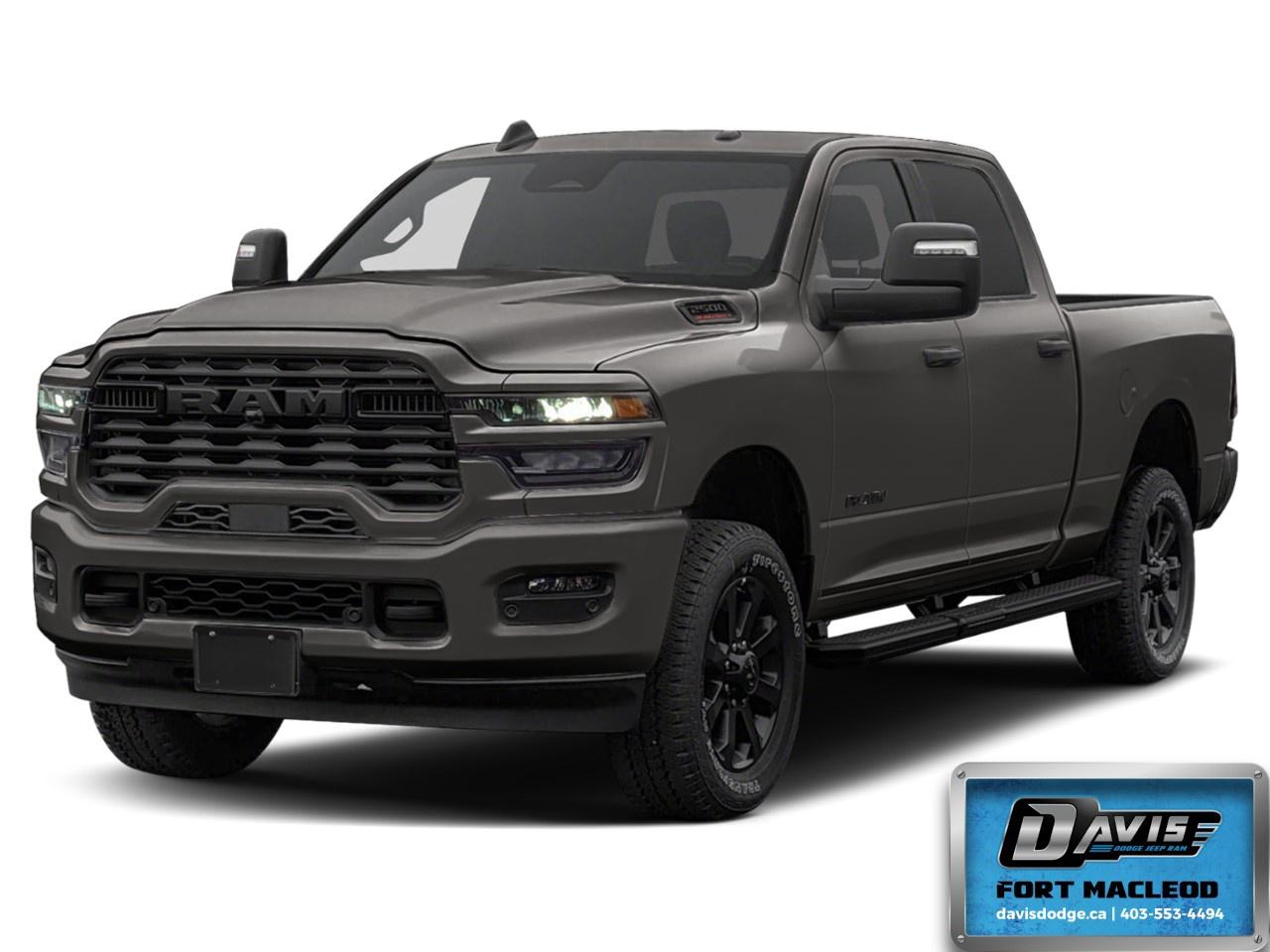 <p>Meet the 2027 Ram 2500 Big Horn 4x4 Crew Cab 6'4" Box in a sophisticated gray tone, designed with the robust capability of a 4x4 drivetrain to handle any road condition with ease.</p> <p><strong>Interior Features:</strong></p> <ul><li>Luxurious black interior offering top-tier comfort</li><li>Smart device integration ensuring seamless connectivity</li><li>Efficient air conditioning for optimal climate control</li><li>Power windows for convenient operation</li><li>Satellite radio for endless entertainment options</li><li>Wi-Fi hotspot to keep you connected on the go</li></ul> <p><strong>Exterior Features:</strong></p> <ul><li>Striking alloy wheels enhancing the truck's rugged look</li><li>Convenient keyless entry for ease of access</li><li>Heavy-Duty Engine Cooling with a supplemental heater for extreme conditions</li><li>MOPAR Winter Front Grille Cover perfect for Canadian winters</li><li>Front Bumper Sight Shields for enhanced visibility</li></ul> <p><strong>Technology & Safety Features:</strong></p> <ul><li>Backup camera and parking sensors for safe maneuvering</li><li>Advanced brake assist for added control and safety</li><li>Adaptive cruise control for a more relaxed driving experience</li><li>Selective Catalytic Reduction (Urea) for better emissions control</li><li>Diesel Exhaust Brake enhancing power while providing safer driving down steep gradients</li><li>Heated Mirrors ensuring clear visibility during winter months</li></ul> <p>This truck is ideal for those who appreciate power and performance without compromising on style and functionality. Visit Davis Dodge Fort Macleod to learn more about the features and take it for a test drive!</p>