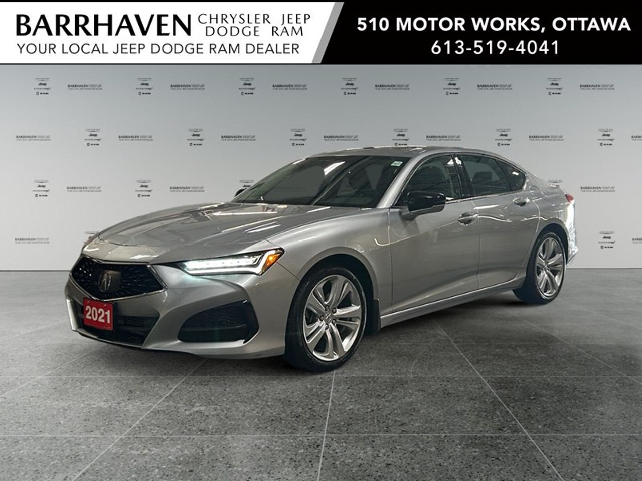 Experience the elegance of the 2021 Acura TLX Tech, featuring a sophisticated silver exterior paired with advanced AWD technology and smooth automatic transmission. This sedan is designed for those who appreciate responsive handling and refined style. The exterior captures attention with its sleek lines and alloy wheels, while the interior offers a luxury experience with heated front seats and a leather steering wheel. Enjoy the added comfort of a heated steering wheel and the convenience of keyless entry. The sunroof adds an extra touch of elegance, creating a perfect ambiance for every drive. Equipped with cutting-edge technology, the TLX Tech showcases a navigation system, smart device integration, and a user-friendly interface to keep you connected effortlessly. Safety remains a top priority with features such as lane assist, parking sensors, a backup camera, and adaptive cruise control. Ideal for those seeking a blend of performance and luxury, this Acura TLX is perfect for both city driving and long journeys. Contact Barrhaven Jeep Dodge Chrysler Ram today to learn more about this outstanding vehicle or to schedule a test drive. Experience the TLX Tech difference for yourself. FREE CARFAX, NO ADMIN FEES, NON SMOKER, CERTIFIED PRICE PLUS TAX ONLY!!