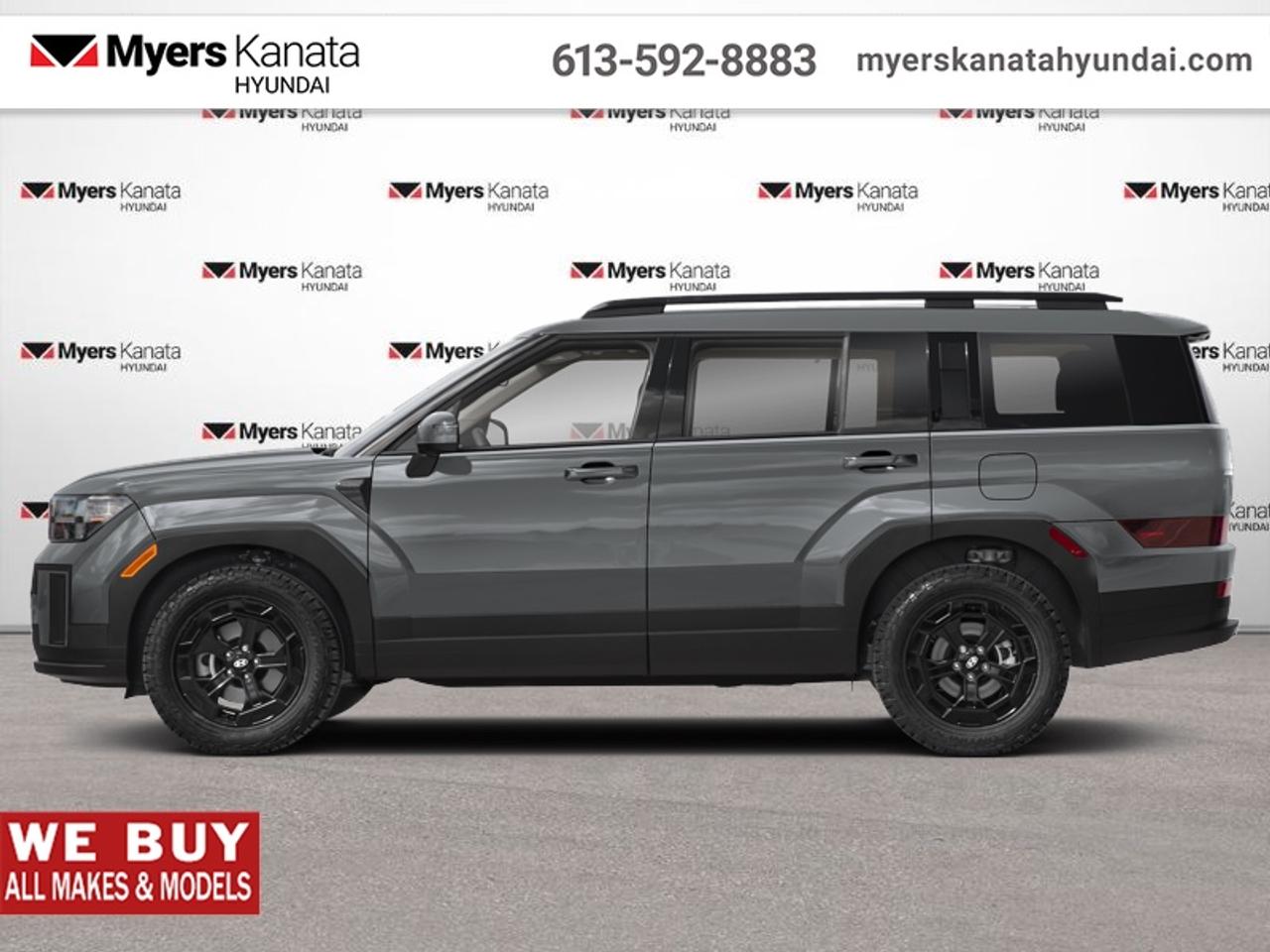 <b>Sunroof,  Heated Seats,  Heated Steering Wheel,  Power Liftgate,  Adaptive Cruise Control!</b><br> <br> For adventure, readiness, and outstanding style, this 2025 Santa Fe is an easy choice. This 2025 Hyundai Santa Fe is fresh on our lot in Kanata.<br> <br>Refinement wrapped in ruggedness, capability married to style, and adventure ready attitude paired to a comfortable drive. These things make this 2025 Santa Fe an amazing SUV. If you need a ready to go SUV that makes every errand an adventure and makes every adventure a journey, this 2025 Santa Fe was made for you.<br> <br>This SUV has 56,547 km. Its Hampton Grey in colour. It has an Automatic transmission and is powered by a 277HP 2.5L 4 Cylinder Engine. <br> <br> Our Santa Fes trim level is XRT. Standard features on this Santa FE XRT include a glass sunroof, a power liftgate for rear cargo access, heated front seats, a heated steering wheel, adaptive cruise control, and a 12.3-inch screen with Apple CarPlay and Android Auto. Safety features also include blind spot detection, lane keep assist with lane departure warning, front and rear parking sensors, and front and rear collision mitigation. This vehicle has been upgraded with the following features: Sunroof, Heated Seats, Heated Steering Wheel, Power Liftgate, Adaptive Cruise Control, Remote Start, Lane Keep Assist.<br> <br>To apply right now for financing use this link: <a href=https://www.myerskanatahyundai.com/finance/ target=_blank>https://www.myerskanatahyundai.com/finance/</a><br> <br/><br>Smart buyers buy at Myers where all cars come Myers Certified including a 1 year tire and road hazard warranty (some conditions apply, see dealer for full details.)<br> <br>This vehicle is located at Myers Kanata Hyundai 400-2500 Palladium Dr Kanata, Ontario.<br>*LIFETIME ENGINE TRANSMISSION WARRANTY NOT AVAILABLE ON VEHICLES WITH KMS EXCEEDING 140,000KM, VEHICLES 8 YEARS & OLDER, OR HIGHLINE BRAND VEHICLE(eg. BMW, INFINITI. CADILLAC, LEXUS...)<br> Come by and check out our fleet of 40+ used cars and trucks and 190+ new cars and trucks for sale in Kanata.  o~o