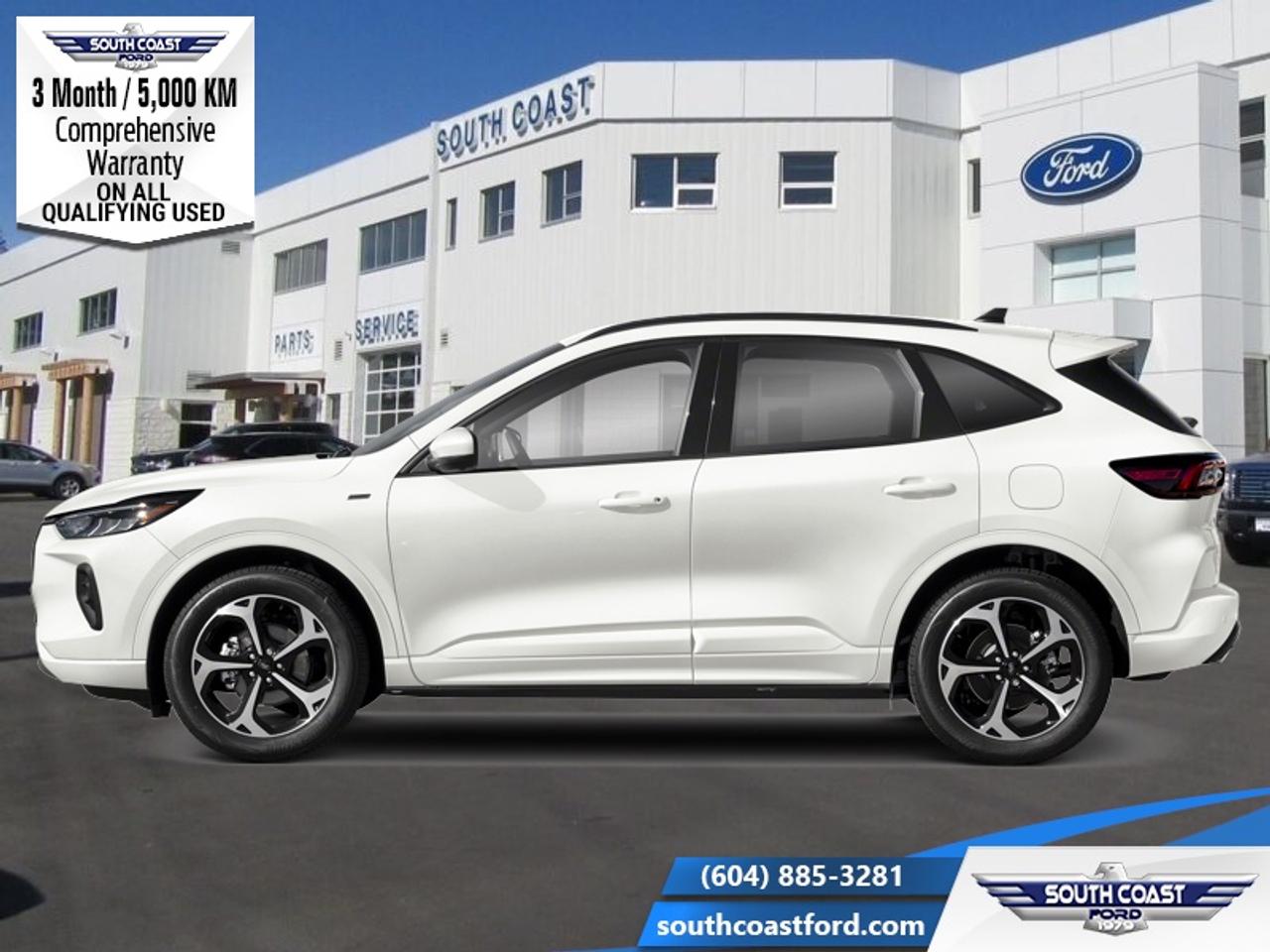 <b>Low Mileage, Sunroof, Navigation, 19 inch Aluminum Wheels, Tech Package, Lane Assist!</b><br> <br> <p style=color:Blue;><b>Upgrade your ride at South Coast Ford with peace of mind! Our used vehicles come with a minimum of 5,000 km and 3 months of Comprehensive Vehicle Warranty. Drive with confidence knowing your investment is protected.</b></p><br> <br> Compare at $40160 - Our Price is just $38990! <br> <br>With an interior that easily adapts to your needs this 2024 Ford Escape is the perfect partner for the spontaneous adventurer. This 2024 Ford Escape is for sale today in Sechelt.<br> <br>This Ford Escape was built for an active lifestyle and offers plenty of options for you to hit the road in your own individual style. Whether you need a family SUV for soccer practice, a capable adventure vehicle, or both, the versatile Ford Escape has you covered. Built for those who live on the go, the 2024 Ford Escape is made to be unstoppable.<br> <br>This low mileage SUV has just 12,346 km. Its Star White Metallic Tri-Coat in colour. It has a 8 Speed Automatic transmission and is powered by a 250HP 2.0L 4 Cylinder Engine. <br> <br> Our Escapes trim level is ST-Line Select. This ST-Line Select AWD features sport-tuned suspension for a more spirited drive, and adds heated front seats and remote engine start, as well as aluminum wheels, body colored exterior styling and ActiveX synthetic leather seating upholstery, and amazing standard features such as a power-operated liftgate for rear cargo access, LED headlights with automatic high beams, an 8-inch infotainment screen powered by SYNC 4 with wireless Apple CarPlay and Android Auto, FordPass Connect with 4G mobile internet hotspot access, and proximity keyless entry with push button start. Road safety features include blind spot detection, pre-collision assist with automatic emergency braking and a back-up camera, lane keeping assist, lane departure warning, and front and rear collision mitigation. Additional features include dual-zone climate control, front and rear cupholders, smart device remote engine start, and even more. This vehicle has been upgraded with the following features: Sunroof, Navigation, 19 inch Aluminum Wheels, Tech Package, Lane Assist, Class II Trailer Tow Package, Touchscreen.<br> To view the original window sticker for this vehicle view this <a href=http://www.windowsticker.forddirect.com/windowsticker.pdf?vin=1FMCU9NA3RUA81455 target=_blank>http://www.windowsticker.forddirect.com/windowsticker.pdf?vin=1FMCU9NA3RUA81455</a>. <br/><br> <br>To apply right now for financing use this link: <a href=https://www.southcoastford.com/financing/ target=_blank>https://www.southcoastford.com/financing/</a><br> <br/>Buy this vehicle now for the lowest bi-weekly payment of <b>$319.21</b> with $0 down for 84 months @ 7.99% APR O.A.C. (All rates are OAC. Check with our team for rate specials on new and used vehicles. Banks will have financed minimum amounts for certain rates. / Total Obligation of $53334 ). See dealer for details. <br><br>Call South Coast Ford Sales or come visit us in person. Were convenient to Sechelt, BC and located at 5606 Wharf Avenue. and look forward to helping you with your automotive needs.<br><br> Come by and check out our fleet of 30+ used cars and trucks and 90+ new cars and trucks for sale in Sechelt.  o~o