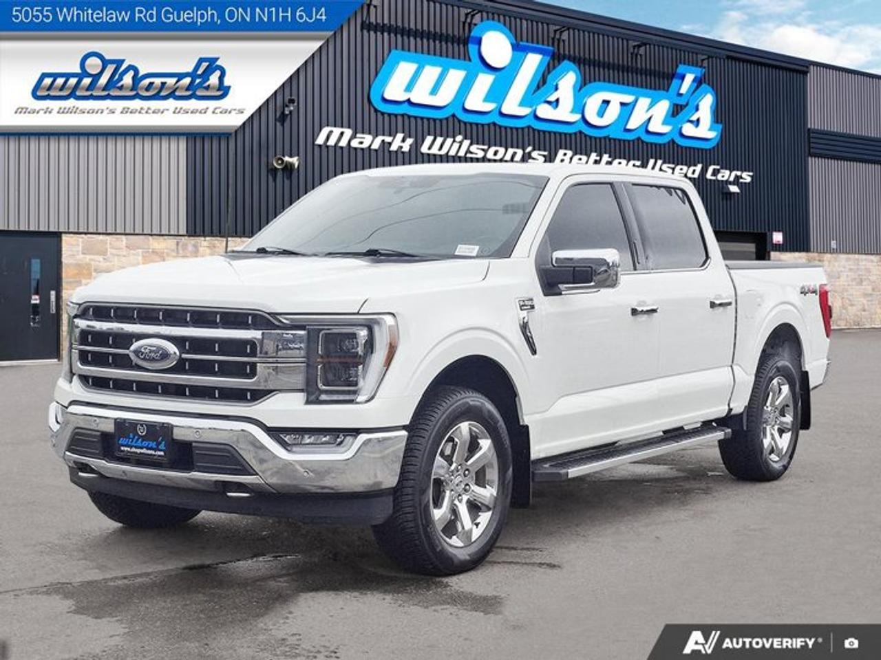Look at this certified 2022 Ford F-150 LARIAT 4x4 | Leather | Pano Roof | Heated+Ventilated Seats | Heated Steering | Premium Sound & More!. Its Automatic transmission and Regular Unleaded 2.7 L EcoBoost engine will keep you going. This Ford F-150 has the following options: Remote Start, Premium Sound, Panoramic Roof, Leather, Heated Steering Wheel, Apple Car Play, Air Conditioning, Heated Seats, Tilt Steering Wheel, and Steering Radio Controls. See it for yourself at Mark Wilsons Better Used Cars, 5055 Whitelaw Road, Guelph, ON N1H 6J4.MASSIVE SELECTION: 500+ vehicles in ONE LOCATION, all Live Market Priced for the best value!STRAIGHTFORWARD & TRANSPARENT PRICING: Our Advertised Price INCLUDES:Safety Certification! (No separate certification fee upcharge).FREE Carfax History Report!NO upcharge for paying cash!CONFIDENCE & PEACE OF MIND: 30-Day/3,000 km Warranty INCLUDED! Plus a 5-Day Exchange Privilege!*EASY FINANCING: Better-than-bank rates, $0 Down, and 3 Months No Payments available OAC. BAD CREDIT APPROVED HERE!WE BUY CARS: Get Top Dollar for your trade, or sell us your vehicle for CASH even if you dont buy ours!www.shopwilsons.comAn Honest, Transparent Buying Experience. Trusted in business since 1961!(Cash Prices Exclude HST and Licensing Fees only.)