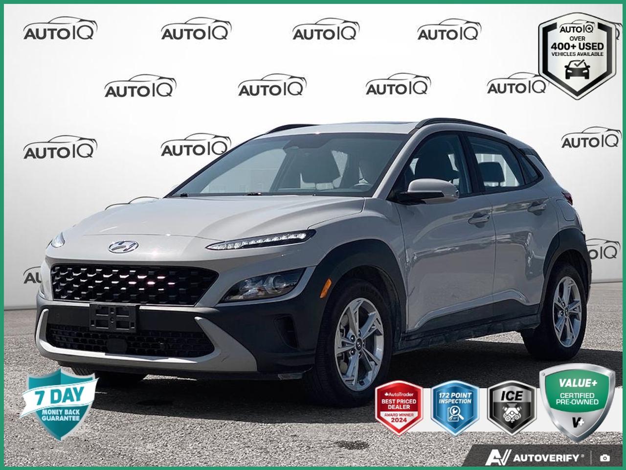 Recent Arrival!<br>CARFAX Canada No Reported Accidents CARFAX Canada One Owner Odometer is 44540 kilometers below market average!<br>6 Speakers, Air Conditioning, Alloy wheels, Apple CarPlay & Android Auto, Exterior Parking Camera Rear, Front Bucket Seats, Heated door mirrors, Heated front seats, Heated steering wheel, Illuminated entry, Leather Shift Knob, Leather steering wheel, Outside temperature display, Overhead console, Power door mirrors, Power moonroof, Rear window defroster, Remote keyless entry, Split folding rear seat, Steering wheel mounted audio controls, Tachometer, Telescoping steering wheel, Tilt steering wheel, Trip computer, Turn signal indicator mirrors.<br><br>Cyber Silver<br>2023 Hyundai Kona 2.0L Preferred<br>4D Sport Utility 2.0L I4 MPI DOHC 16V LEV3-ULEV70 147hp CVT AWD<p> </p>

<h4>VALUE+ CERTIFIED PRE-OWNED VEHICLE</h4>

<p>
- 36-point Provincial Safety Inspection<br>
- 172-point inspection combined mechanical, aesthetic, functional inspection including a vehicle report card<br>
- Warranty: 30 Days or 1500 KMS on mechanical safety-related items and extended plans are available<br>
- Complimentary CARFAX Vehicle History Report<br>
- 2X Provincial safety standard for tire tread depth<br>
- 2X Provincial safety standard for brake pad thickness<br>
- 7 Day Money Back Guarantee*<br>
- Market Value Report provided<br>
- Complimentary 3 months SIRIUS XM satellite radio subscription on equipped vehicles<br>
- Complimentary wash and vacuum<br>
- Vehicle scanned for open recall notifications from manufacturer
</p>

<p>SPECIAL NOTE: This vehicle is reserved for AutoIQs retail customers only. Please, No dealer calls. Errors & omissions excepted.</p>

<p>*As-traded, specialty or high-performance vehicles are excluded from the 7-Day Money Back Guarantee Program (including, but not limited to Ford Shelby, Ford mustang GT, Ford Raptor, Chevrolet Corvette, Camaro 2SS, Camaro ZL1, V-Series Cadillac, Dodge/Jeep SRT, Hyundai N Line, all electric models)</p>