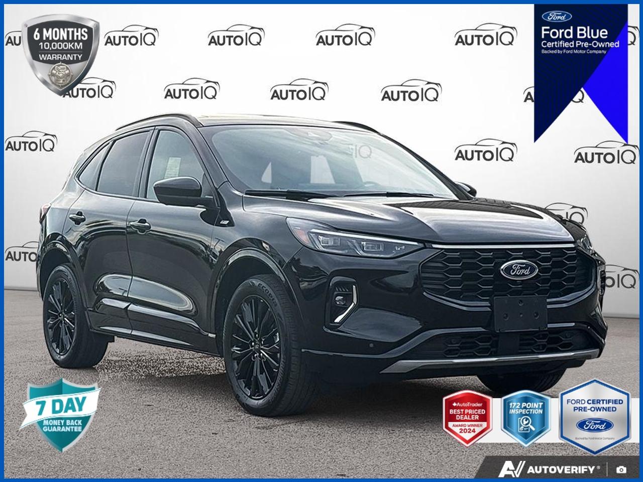 $3750 IN OEM OPTIONS! ACCIDENT FREE, BOUGHT HERE, NON-SMOKER, ONE OWNER, REMOTE START, SERVICED HERE, FORDPASS APP CONNECT, 172-POINT INSPECTION, OEM CPO CERTIFIED, NAV, ADAPTIVE CRUISE, 360 CAM, CARPLAY/ANDROID AUTO, HEATED STEERING, PWR LIFTGATE, AWD! <b>OEM OPTIONS: </b>2.91 AXLE RATIO ,  METALLIC ,  CLASS II TRLR TOW PK ,  ENG 2.0L ECO ,  501A ,  FRONT & REAR FLOOR LINERS W/CARPET MATS ,  PWR OPEN/CLOSE PANO ROOF ,  8-SPEED A/T ,  WHLS 19 PAINT ALUMINUM<br><br><b>FACTORY BACKED:</b> Factory Powertrain Warranty!<br>- Major components (Engine/Trans) covered.<br>- <b>OEM EXPERTISE:</b> As a Franchise Dealer, we have exclusive access to this vehicles full factory warranty & repair history.<br>- PRIME VALUE: Verified quality.<br>- See the Recon Report.<br><br><b>PERFORMANCE & CAPABILITY: </b>Check out this well-maintained <b>2023 Ford Escape ST-Line Elite</b> finished in Agate Black Metallic with a Ebony, Htd Partial Vinyl &Amp; Cloth Spt Contour Bucket Seats interior, creating a sleek, powerful, and unified monochrome look. As a versatile Sport Utility Vehicle (SUV), it combines a commanding view of the road with flexible cargo space and seating, perfect for various lifestyles. Powered by a responsive <b>2.0L 4cyl</b> engine paired with a smooth <b>8 Speed Automatic</b> and a confident <b>AWD</b> system.<br><br><b>VEHICLE HISTORY: </b><br> - <b>Dealer Serviced:</b> Inspected and serviced by our technicians.<br> - <b>Exclusive Lease Return:</b> Acquired directly off-lease, often indicating a single owner and consistent maintenance.<br><br><b>PROFILE & PEDIGREE: </b><br> - <b>Equipped with the Equipment Group 501A Package:</b> This vehicle includes a desirable bundle of factory options.<br> - <b>Service History:</b> Ask our team to review available service records with you.<br><br><b>MODEL REVIEWS: </b>Frequently noted for its agile handling, user-friendly tech, and choice of efficient powertrain options (including hybrid/PHEV). The <b>All-Wheel Drive</b> system provides enhanced traction and stability, offering confident handling in all weather conditions.<br>Powered by a versatile <b>2.0L 4cyl</b>, offering a great balance of performance and fuel efficiency. Equipped with an <b>8-Speed Automatic</b> transmission, this vehicle offers a perfect balance of smooth performance and decisive power delivery.<br><br><b>EQUIPMENT: </b><br><b>Safety & Driver Assistance:</b> TRACTION CONTROL, ABS BRAKES, BRAKE ASSIST, DUAL FRONT IMPACT AIRBAGS, DUAL FRONT SIDE IMPACT AIRBAGS, IGNITION DISABLE<br><b>Comfort & Convenience:</b> POWER WINDOWS, POWER STEERING, 1-TOUCH DOWN, 1-TOUCH UP, AUTO-DIMMING REARVIEW MIRROR, AUTOMATIC TEMPERATURE CONTROL<br><b>Technology & Entertainment:</b> COMPASS, OUTSIDE TEMPERATURE DISPLAY, RADIO: AM/FM STEREO W/SIRIUSXM, SYNC 4 W/ENHANCED VOICE RECOGNITION, NAVIGATION SYSTEM: CONNECTED NAVIGATION, EMERGENCY COMMUNICATION SYSTEM: SYNC 4 911 ASSIST<br><b>Performance & Capability:</b> FOUR WHEEL INDEPENDENT SUSPENSION, FRONT ANTI-ROLL BAR, REAR ANTI-ROLL BAR, SPEED-SENSING STEERING, CLASS II TRAILER TOW PACKAGE, NEUTRAL TOWING CAPABILITY<br><b>Exterior & Styling:</b> SPOILER, DELAY-OFF HEADLIGHTS, FRONT FOG LIGHTS, FULLY AUTOMATIC HEADLIGHTS, PERIMETER/APPROACH LIGHTS, AUTO HIGH-BEAM HEADLIGHTS<br><br>Discover all the features this <b>Ford Escape</b> has to offer. Book your test drive appointment!<br><br><p> </p>

<h4>FORD BLUE CERTIFIED PRE-OWNED</h4>

<p><strong>Special Financing Available:</strong> Take advantage of exclusive low finance rates OAC*, significantly lower than standard pre-owned rates!</p>

<p>Backed by the stringent Ford Blue Advantage standards, which include a thorough inspection and reconditioning process by factory-trained technicians. Plus, this vehicle includes our exclusive <strong>AutoIQ Platinum Standard</strong></p>

<p>
<strong>Ford Blue Certified Benefits include:</strong><br>
- 172-Point inspection by Ford factory-trained technicians<br>
- 6-month / 10,000-kilometre* Extended Service Plan **<br>
- 10,000 Ford Rewards Points (Can be used toward scheduled maintenance visits or other rewards**)<br>
- 24-hour Roadside Assistance<br>
- Complimentary CARFAX Vehicle History Report<br>
- Complimentary full tank of fuel
</p>

<p>
<strong>AutoIQ Platinum Standard:</strong><br>
- 36-point Provincial Safety Inspection<br>
- Warranty: 90-days or 5,000 KM on inspected mechanical items, factory extended options eligible for warranty up to 200,000 KM<br>
- 3X Provincial safety standard for tire tread depth<br>
- 3X Provincial safety standard for brake pad thickness<br>
- 7 Day Money Back Guarantee***<br>
- Market Value Report provided<br>
- Guaranteed 2 keys/key fobs and door code (if equipped)<br>
- Equipped vehicles include a complimentary 3 month Sirius satellite radio subscription!<br>
- Complimentary full interior detailing and carpet shampoo<br>
- Paintless dent repair and/or touch-ups for applicable body panels<br>
- Vehicle scanned for open recall notifications from manufacturer
</p>

<p>SPECIAL NOTE: This vehicle is reserved for AutoIQs retail customers only. Please, no dealer calls. Errors & omissions excepted.</p>

<p>
As-traded, specialty or high-performance vehicles are excluded from the 7-Day Money Back Guarantee Program (including, but not limited to Ford Shelby, Ford Mustang GT, Ford Raptor, Chevrolet Corvette, Camaro 2SS, Camaro ZL1, V-Series Cadillac, Dodge/Jeep SRT, Hyundai N Line, all electric models)
</p>