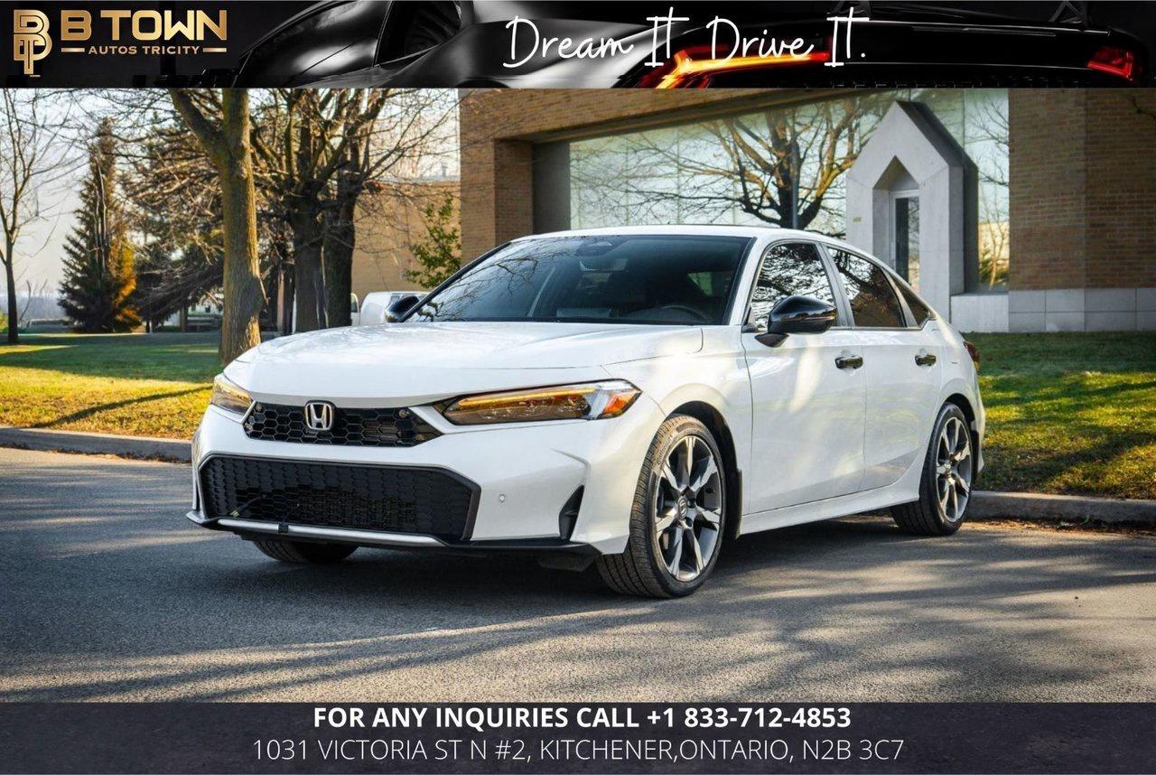 <strong>2025 Honda Civic Hybrid Touring</strong>




<span>Finished in </span><strong>White over a Black leather interior, this 2025 Honda Civic Hybrid Touring</strong><span><strong> delivers premium comfort, advanced technology, and exceptional fuel efficiency</strong>. As the top trim in the Civic Hybrid lineup, it offers a refined driving experience with upscale features and Honda&rsquo;s latest driver-assistance technologies.</span>




<span>Powered by a </span><strong>2.0L 4-Cylinder Hybrid Powertrain producing 200 horsepower, paired with an Electronic Continuously Variable Transmission (eCVT) and Front-Wheel Drive</strong><span><strong>, the Civic Hybrid Touring delivers smooth, responsive performance while achieving outstanding fuel economy</strong>. With only </span><span>10,135 KM</span><span>, this vehicle is in excellent condition and ready for its next owner.</span>




<strong>Key Features & Factory Options</strong>

<span>&bull; 2.0L Hybrid Powertrain &ndash; 200 HP

&bull; Electronic Continuously Variable Transmission (eCVT)

&bull; Front-Wheel Drive (FWD)

&bull; </span><span>Touring Package</span><span>

&bull; Leather-Trimmed Heated Front & Rear Seats

&bull; Heated Steering Wheel

&bull; 12-Speaker Bose&reg; Premium Audio System

&bull; Google Built-In with Navigation

&bull; Wireless Apple CarPlay&reg; & Android Auto&trade;

&bull; Wireless Phone Charger

&bull; 9-Inch Touchscreen Display

&bull; 10.2-Inch Fully Digital Instrument Cluster

&bull; Power Sunroof

&bull; Adaptive Cruise Control with Low-Speed Follow

&bull; Collision Mitigation Braking System

&bull; Blind Spot Information System with Rear Cross Traffic Monitor

&bull; Lane Keeping Assist System

&bull; Parking Sensors

&bull; Remote Engine Start

&bull; Smart Entry with Push Button Start

&bull; Dual-Zone Automatic Climate Control

&bull; LED Headlights & LED Taillights

&bull; 18-Inch Alloy Wheels</span>




<strong>

At B-Town Auto Tricity, each vehicle undergoes a comprehensive inspection to ensure exceptional quality and performance. We proudly serve customers across the Greater Toronto Area and beyond, offering competitive financing, trade-ins, and nationwide shipping.</strong>




<strong>$999* FINANCING FEES APPLY.</strong>




<strong>Special Financing price: $36,888 *</strong>

<strong>Cash Price: $38,388 *</strong>




<strong>Thank you for choosing B-Town Auto Tricity.</strong>