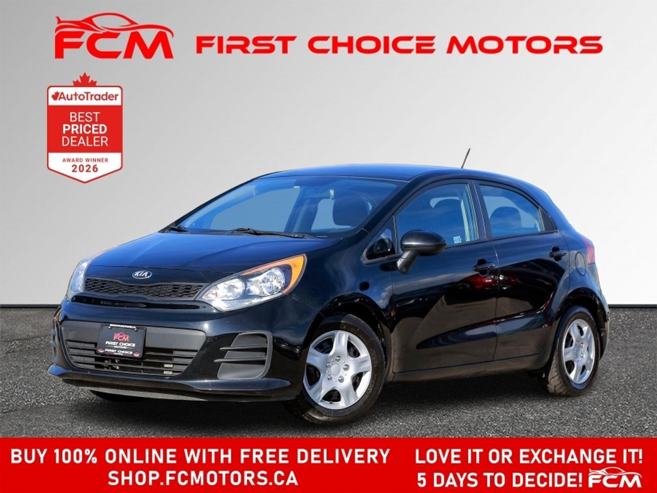 ** ** SPECIAL LIMITED TIME OFFER ** ** PURCHASE ANY VEHICLE THIS WEEK AND RECEIVE 4 BRAND-NEW ALL-SEASON TIRES AT NO ADDITIONAL COST!!! DONT MISS THIS EXCLUSIVE CHANCE TO UPGRADE YOUR RIDE AND STAY PREPARED FOR ANY WEATHER!!!       EXCITING NEWS FROM FIRST CHOICE MOTORS! Our brand-new online showroom is now open to the public, bringing the ultimate car shopping experience right to your fingertips! Enjoy a 100% online car shopping experience, with over 500 certified vehicles in stock, comprehensive protection plans, and thousands of new auto parts & accessories available! Plus, for a limited time, were offering FREE deliveries across Ontario on all vehicle purchases! Dont miss outvisit Shop.fcmotors.ca to find and upgrade your perfect vehicle today!      Welcome to First Choice Motors, the largest car dealership in Toronto of pre-owned cars, SUVs, and vans priced between $5000-$15,000. With an impressive inventory of over 300 vehicles in stock, we are dedicated to providing our customers with a vast selection of affordable and reliable options.       Were thrilled to offer a used 2017 Kia Rio LX, black color with 161,000km (STK#10223) This vehicle was $8990 NOW ON SALE FOR $8490. It is equipped with the following features:   - Automatic Transmission   - Hatchback   - Heated seats   - Bluetooth   - Power windows   - Power locks   - Power mirrors   - Air Conditioning      At First Choice Motors, we believe in providing quality vehicles that our customers can depend on. All our vehicles come with a 36-day guarantee on all safety related items. We also offer additional warranty options up to 5 years for our customers who want extra peace of mind.      Furthermore, all our vehicles are sold fully certified with brand new brakes rotors and pads, a fresh oil change, and brand new set of all-season tires installed & balanced. You can be confident that this car is in excellent condition and ready to hit the road.      At First Choice Motors, we believe that everyone deserves a chance to own a reliable and affordable vehicle. Thats why we offer financing options with low interest rates starting at 7.9% O.A.C. Were proud to approve all customers, including those with bad credit, no credit, students, and even 9 socials. Our finance team is dedicated to finding the best financing option for you and making the car buying process as smooth and stress-free as possible.      Our dealership is open 7 days a week to provide you with the best customer service possible. We carry the largest selection of used vehicles for sale under $9990 in all of Ontario. We stock over 300 cars, mostly Hyundai, Chevrolet, Mazda, Honda, Volkswagen, Toyota, Ford, Dodge, Kia, Mitsubishi, Acura, Lexus, and more. With our ongoing sale, you can find your dream car at a price you can afford. Come visit us today and experience why we are the best choice for your next used car purchase!      All prices include $22.00 OMVIC Fee.  Excludes, license plates, ownership registration and ONTARIO HST (13%)   *No Credit Card payments can be accepted for Vehicle Purchases*    *No Credit Card payments can be accepted for Vehicle Purchases*