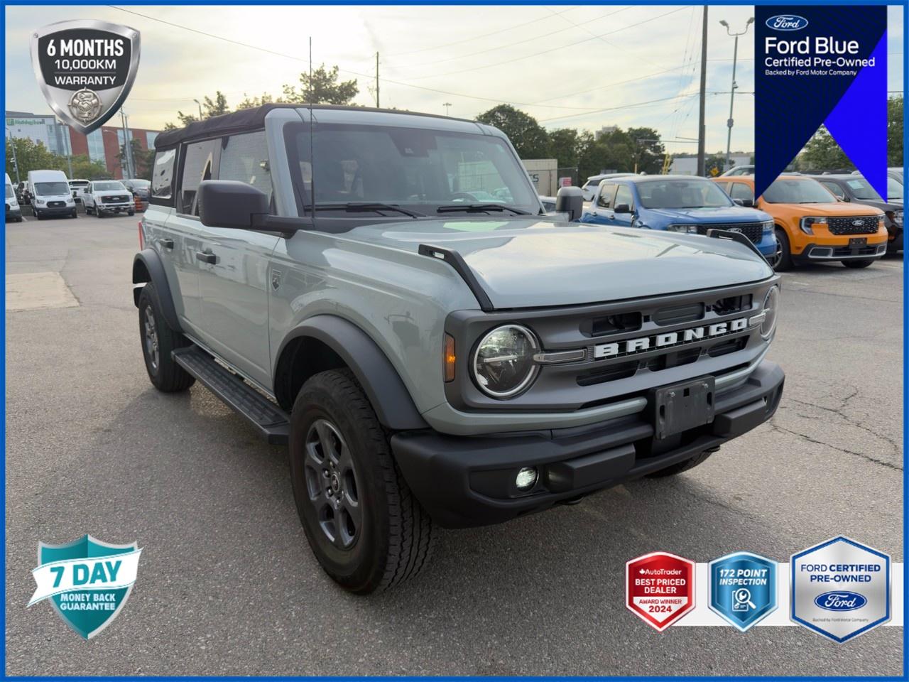 Recent Arrival! CARFAX Canada No Reported Accidents CARFAX Canada One Owner<br><br>ACCIDENT FREE, BOUGHT HERE, NEW BRAKES, NON-SMOKER, ONE OWNER, REMOTE START, SERVICED HERE, FORDPASS APP CONNECT, 172-POINT INSPECTION, OEM CPO CERTIFIED!, NAV, HEATED SEATS, 2-Door Intelligent Access w/Lock/Unlock, Ambient Footwell Lighting, Auto-Dimming Interior Rear-View Mirror, Connected Navigation, Dr & Pass Illuminated Sliding Visor Vanity Mirrors, Dual-Zone Electronic Automatic Temperature Control, Enhanced Voice Recognition, Equipment Group 222A Mid Package, Exterior Parking Camera Rear, Front & Rear Floor Liners w/o Carpet Floor Mats, Front Bucket Seats, Front Row Heated Seats, Heated door mirrors, Power door mirrors, Power Outlet - Back Side of Centre Floor Console, Rear Parking Sensors, Remote Start System, Split folding rear seat, Variably intermittent wipers, Wheels: 17 Carbonized Grey-Painted Aluminum.<br><br>Certification Program Details: Welcome to the top tier. As a Ford Blue or Lincoln Select Certified Pre-Owned vehicle, this unit represents the absolute pinnacle of our inventory. Weve combined rigorous factory-backed standards with our exclusive AutoIQ Platinum program to give you unmatched peace of mind and value. The Certified Premium Advantage: * Exclusive Finance Rates: Access special CPO-only low finance rates you wont find on standard pre-owned vehicles (OAC). * Factory-Backed Warranty: Drive with confidence backed by a 6-Month / 10,000 KM Comprehensive Warranty. * Meticulous Care & Upgrades: Fully vetted through a strict 172-point inspection by factory-trained technicians. * Certified Perks: Includes a complimentary full tank of gas, 24/7 Roadside Assistance, and FordPass/Lincoln Access Rewards Points. Built on our Platinum Standard: * Triple the Safety: We require 3X the provincial standard for brake pad thickness and tire tread depth. * Total Confidence: Backed by our 7-Day Money-Back Guarantee*. * No Surprises: Guaranteed 2 Keys/Fobs and a fully transparent CARFAX & Market Value Report. We do the heavy lifting so you dont have to. Scroll down to see the complete list of Certified and Platinum benefits!<br><br>2022 Ford Bronco Big Bend 222A|1 OWNER|NO ACCIDENTS|BOUGHT/SVCD HERE Sport Utility 2.3L EcoBoost I-4 10-Speed Automatic 4WD<br><br>Awards:<br>  * NACTOY 2022 North American Utility of the Year<p> </p>

<h4>FORD BLUE CERTIFIED PRE-OWNED</h4>

<p><strong>Special Financing Available:</strong> Take advantage of exclusive low finance rates OAC*, significantly lower than standard pre-owned rates!</p>

<p>Backed by the stringent Ford Blue Advantage standards, which include a thorough inspection and reconditioning process by factory-trained technicians. Plus, this vehicle includes our exclusive <strong>AutoIQ Platinum Standard</strong></p>

<p>
<strong>Ford Blue Certified Benefits include:</strong><br>
- 172-Point inspection by Ford factory-trained technicians<br>
- 6-month / 10,000-kilometre* Extended Service Plan **<br>
- 10,000 Ford Rewards Points (Can be used toward scheduled maintenance visits or other rewards**)<br>
- 24-hour Roadside Assistance<br>
- Complimentary CARFAX Vehicle History Report<br>
- Complimentary full tank of fuel
</p>

<p>
<strong>AutoIQ Platinum Standard:</strong><br>
- 36-point Provincial Safety Inspection<br>
- Warranty: 90-days or 5,000 KM on inspected mechanical items, factory extended options eligible for warranty up to 200,000 KM<br>
- 3X Provincial safety standard for tire tread depth<br>
- 3X Provincial safety standard for brake pad thickness<br>
- 7 Day Money Back Guarantee***<br>
- Market Value Report provided<br>
- Guaranteed 2 keys/key fobs and door code (if equipped)<br>
- Equipped vehicles include a complimentary 3 month Sirius satellite radio subscription!<br>
- Complimentary full interior detailing and carpet shampoo<br>
- Paintless dent repair and/or touch-ups for applicable body panels<br>
- Vehicle scanned for open recall notifications from manufacturer
</p>

<p>SPECIAL NOTE: This vehicle is reserved for AutoIQs retail customers only. Please, no dealer calls. Errors & omissions excepted.</p>

<p>
As-traded, specialty or high-performance vehicles are excluded from the 7-Day Money Back Guarantee Program (including, but not limited to Ford Shelby, Ford Mustang GT, Ford Raptor, Chevrolet Corvette, Camaro 2SS, Camaro ZL1, V-Series Cadillac, Dodge/Jeep SRT, Hyundai N Line, all electric models)
</p>