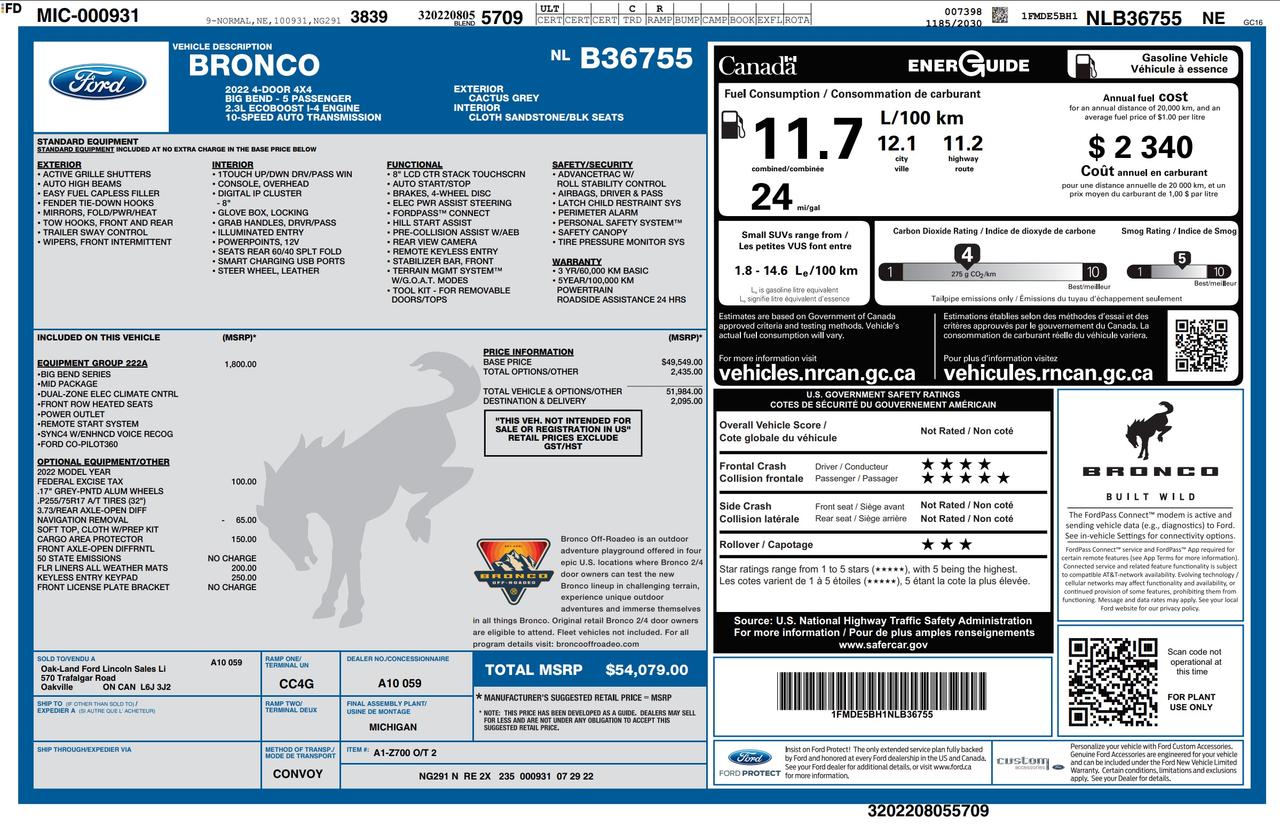 2022 Ford Bronco Big Bend 222A|*CPO*|1 OWNER|NO ACCIDENTS|BOUGHT/SVC'D HERE Photo