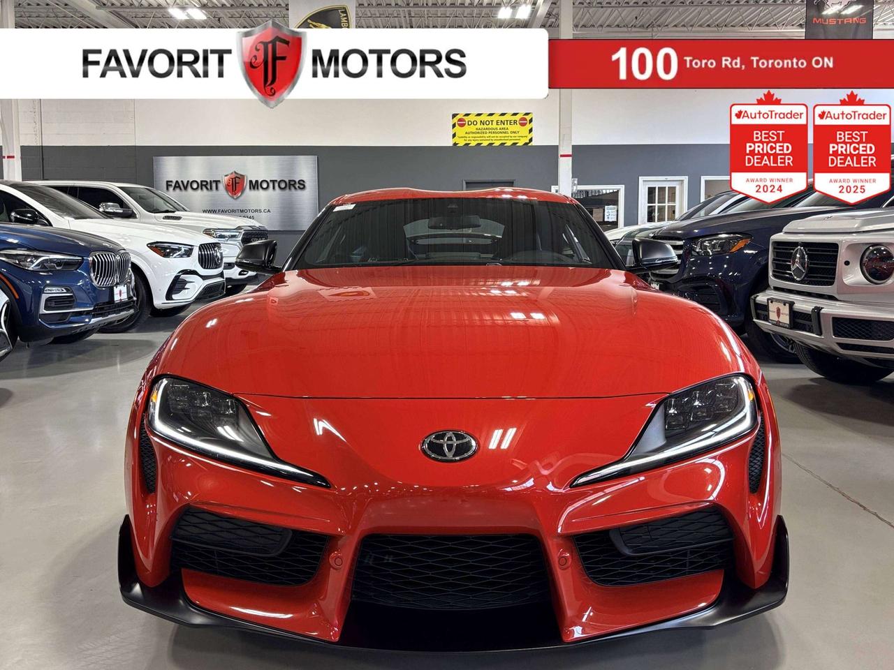 **MONTH-END SPECIAL!**FEATURING : RARE 1 IN 45 CANADA WIDE, 45TH ANNIVERSARY LIMITED EDITION, MANUAL TRANSMISSION, 3.0L B58 TURBO INLINE 6 POWERED, REAR WHEEL DRIVE, HEADS UP DISPLAY, CARBON INTERIOR TRIMS, REAR SPOILER, SPORT MODE MULTI DRIVE MODES, LIKE NEW, HIGHLY EQUIPPED, EXTREMELY CLEAN! FINISHED IN MIKAN BLAST ORANGE ON MATCHING BLACK INTERIOR, STITCHED LEATHER AND ALCANTARA SEATS, HEATED SEATS, NAVIGATION SYSTEM, BACKUP CAMERA, PARKING SENSORS, FRONT COLLISION WARNING, LANE DEPARTURE WARNING, BLIND SPOT MONITOR, AM, FM, SATELLITE, BLUETOOTH, PREMIUM ALLOYS, GR BRAKES, STEERING WHEEL CONTROLS, PREMIUM JBL SOUND SYSTEM, POWER OPTIONS, POWER FOLDING MIRRORS, AND MUCH MORE!!! <b>**As per OMVIC regulations, this vehicle is not drivable, not certified and not e-tested. Certification is available for $899.** All our vehicles are in excellent condition and have been fully inspected by an in-house licensed mechanic. The advertised price is a finance only price, if you wish to purchase the vehicle for cash additional $2,000 surcharge will apply. Applicable prices and special offers are subject to change with or without notice and shall be at the full discretion of Favorit Motors.</b>